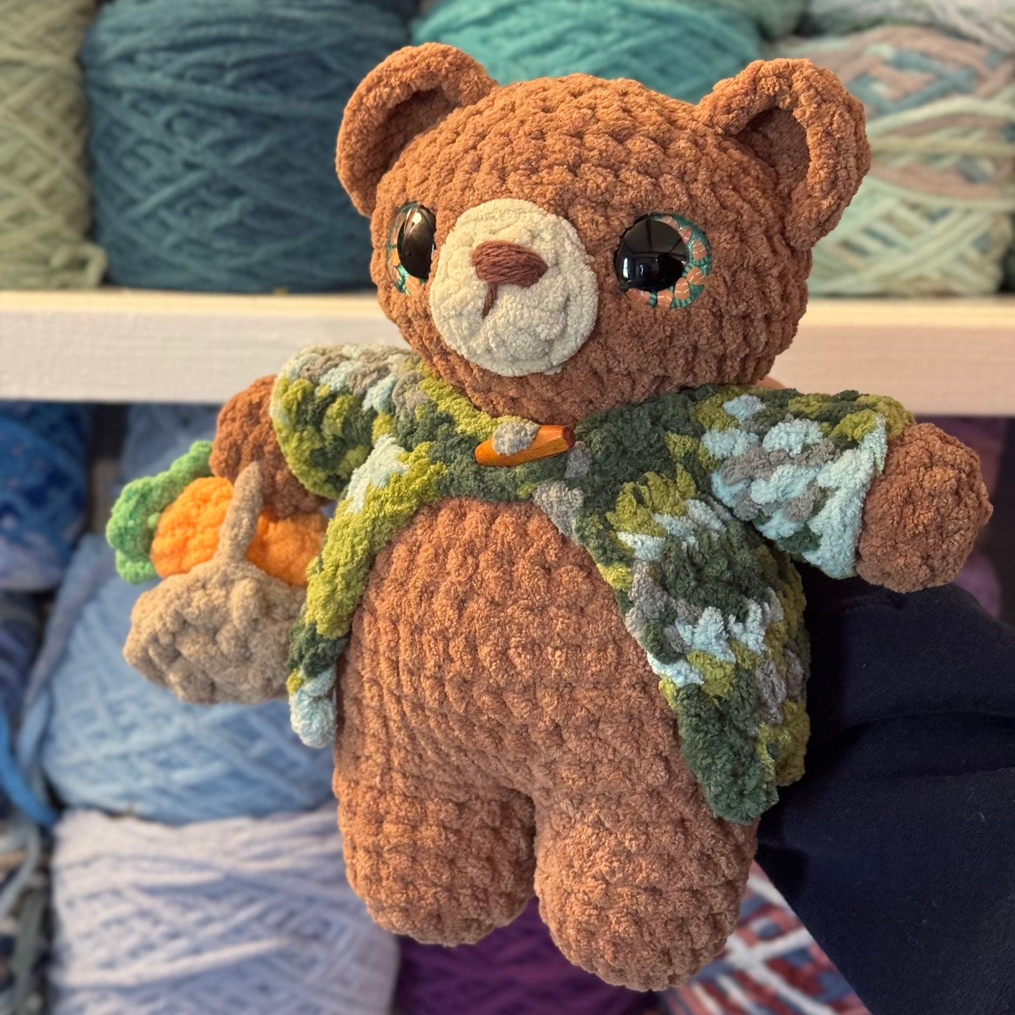 Farmers Market Bear Crochet Plushie | Hand Painted Eyes