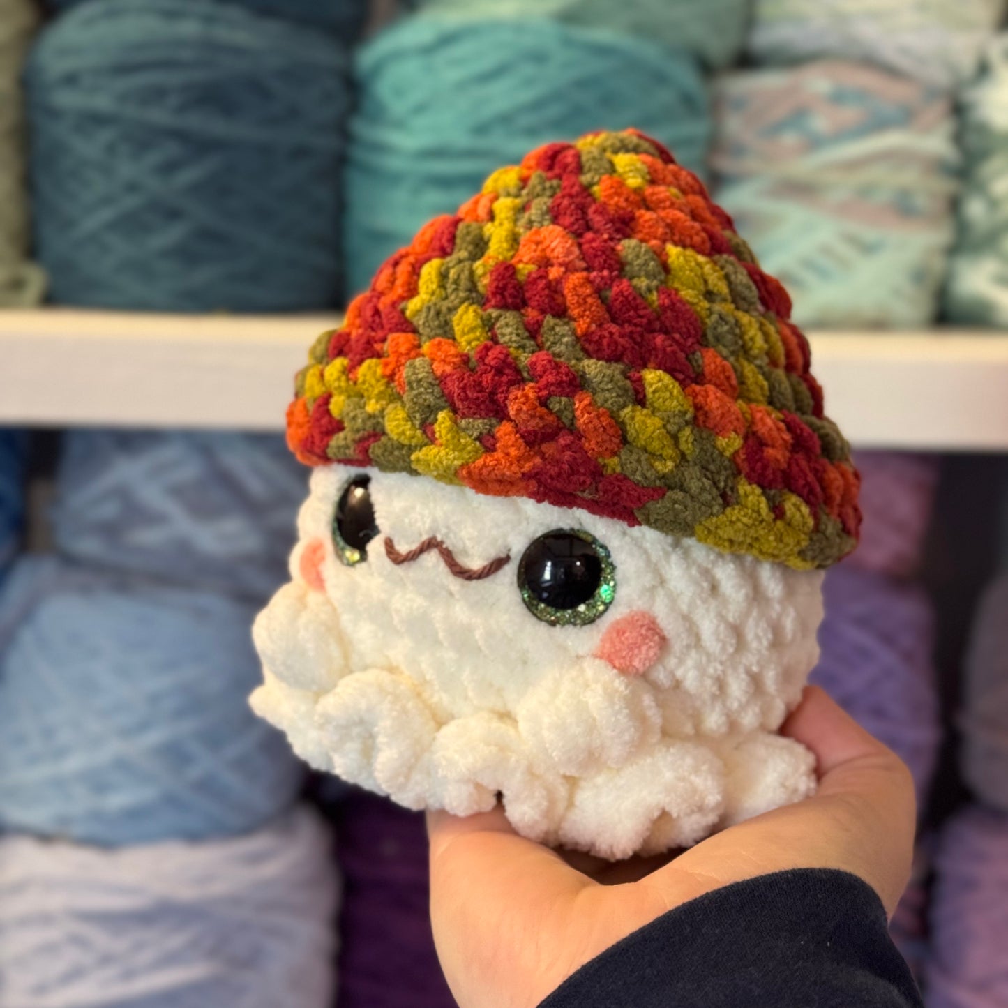 Mushroom Ghost Crochet Plushie | Hand Painted Eyes
