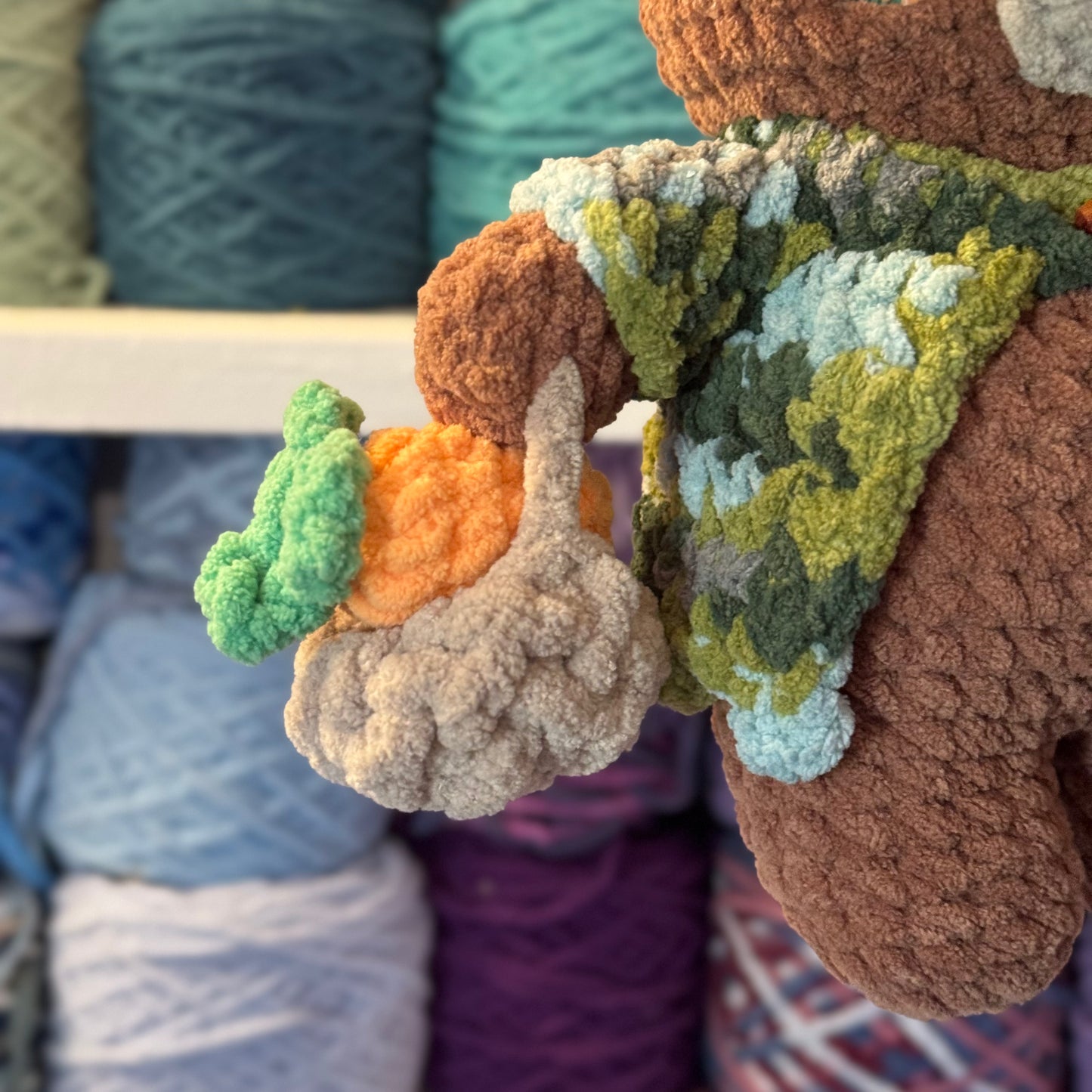 Farmers Market Bear Crochet Plushie | Hand Painted Eyes