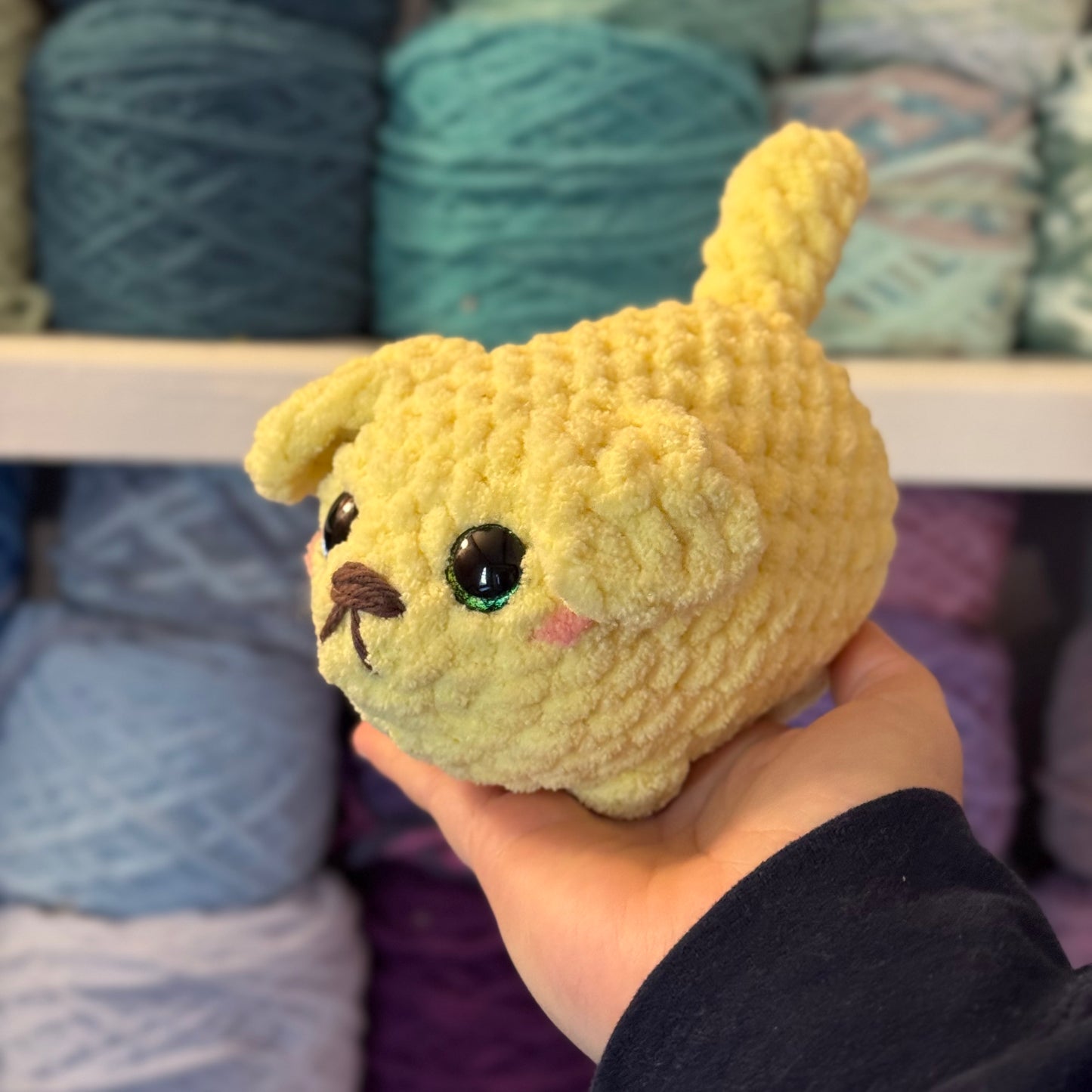 Golden Mini Puppy Crochet Plushie | Hand Painted Eyes