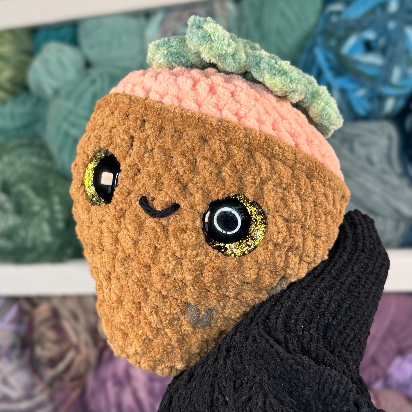 Chocolate Covered Strawberry Crochet Plushie | Hand Painted Eyes