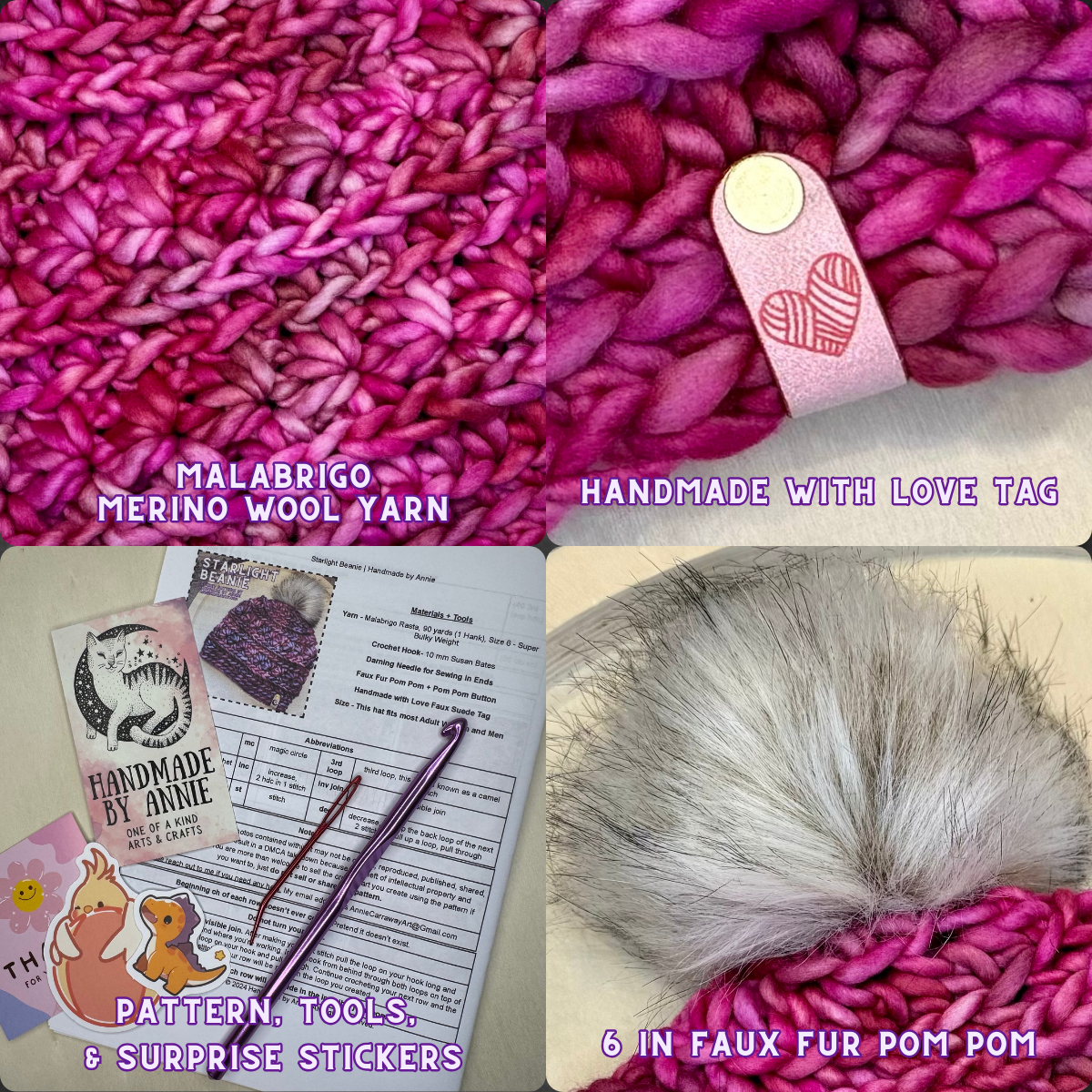 DIY Crochet Kit | Starlight Beanie | Hand Dyed Merino Wool | English Rose