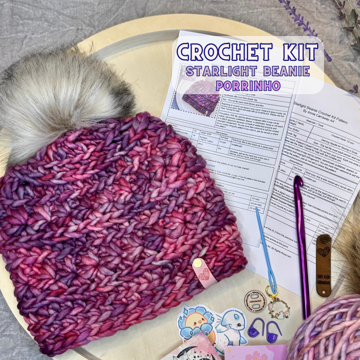 DIY Crochet Kit | Starlight Beanie | Hand Dyed Merino Wool | Porrinho