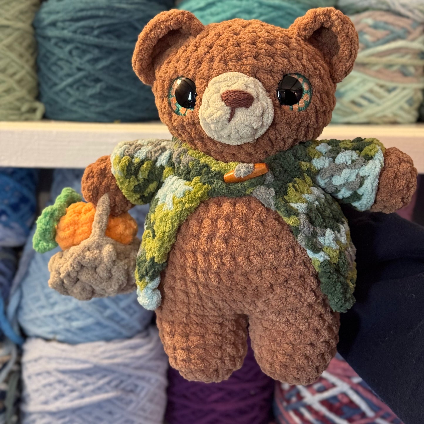 Farmers Market Bear Crochet Plushie | Hand Painted Eyes