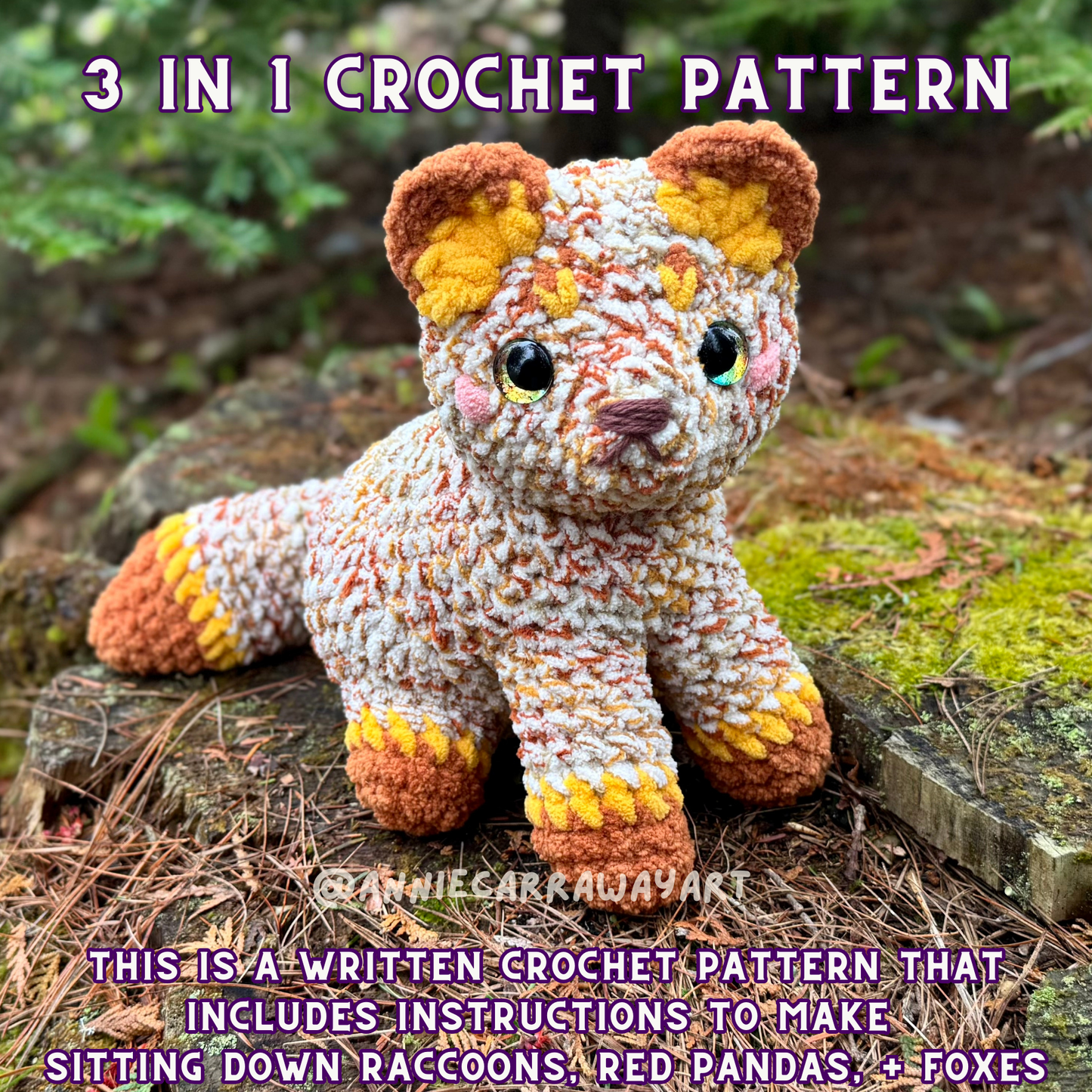Red Panda + Raccoon Sitting Plushie Pattern *Available May 17th*