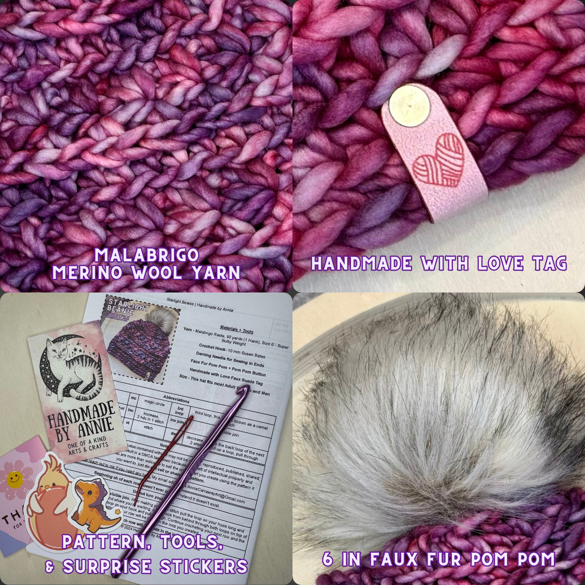DIY Crochet Kit | Starlight Beanie | Hand Dyed Merino Wool | Porrinho