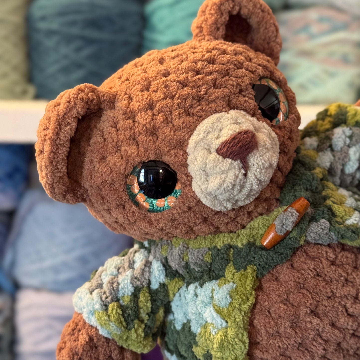 Farmers Market Bear Crochet Plushie | Hand Painted Eyes