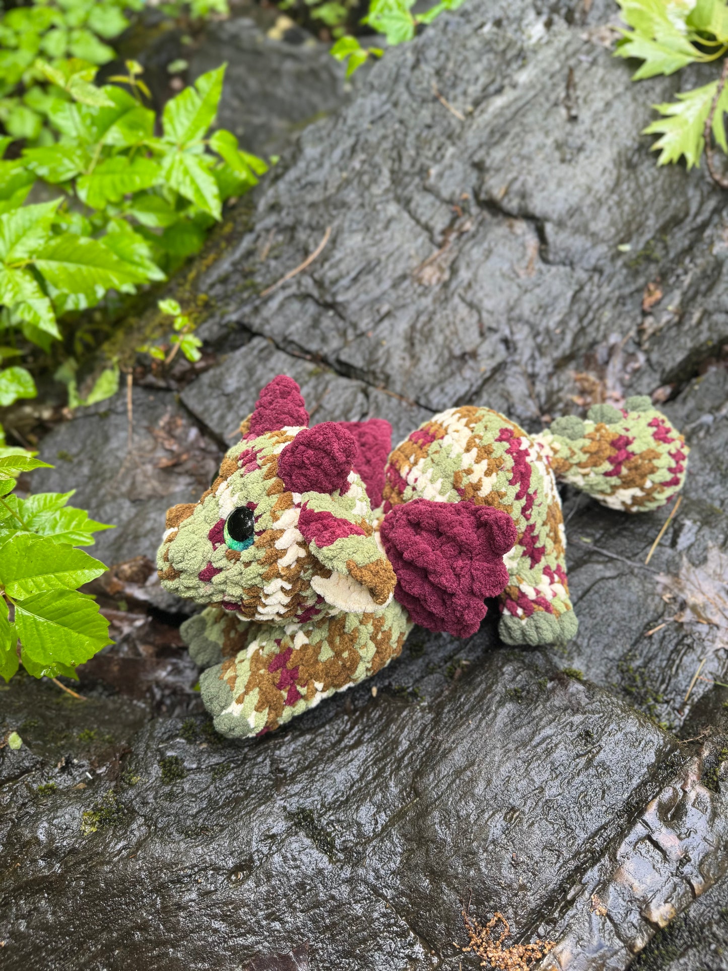 Dragon Crochet Plushie | Hand Painted Eyes | Forest