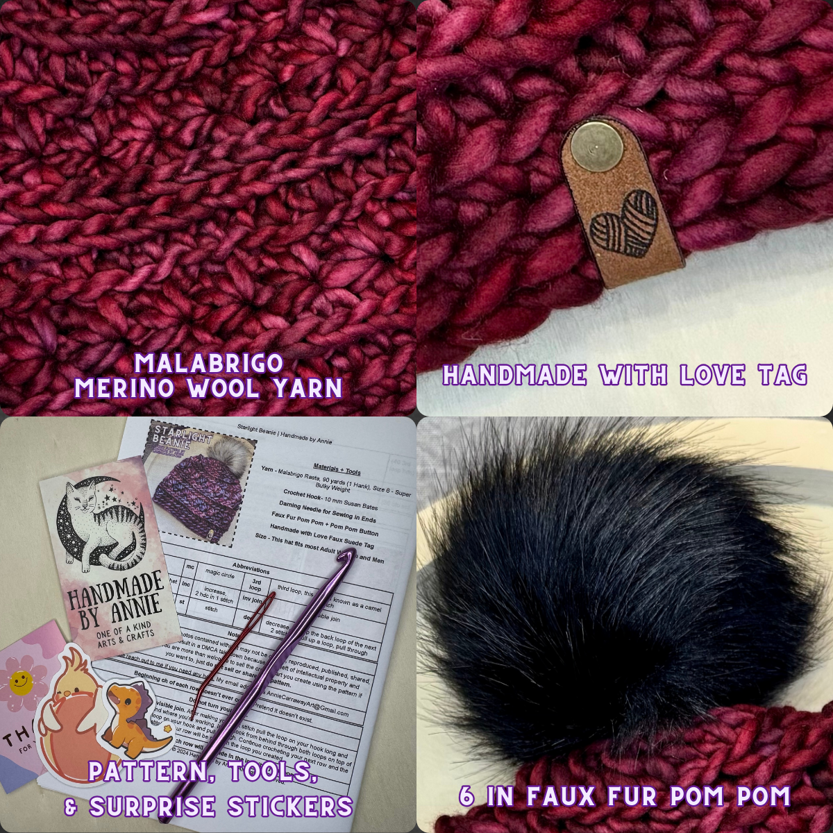 DIY Crochet Kit | Starlight Beanie | Hand Dyed Merino Wool | Stitch Red
