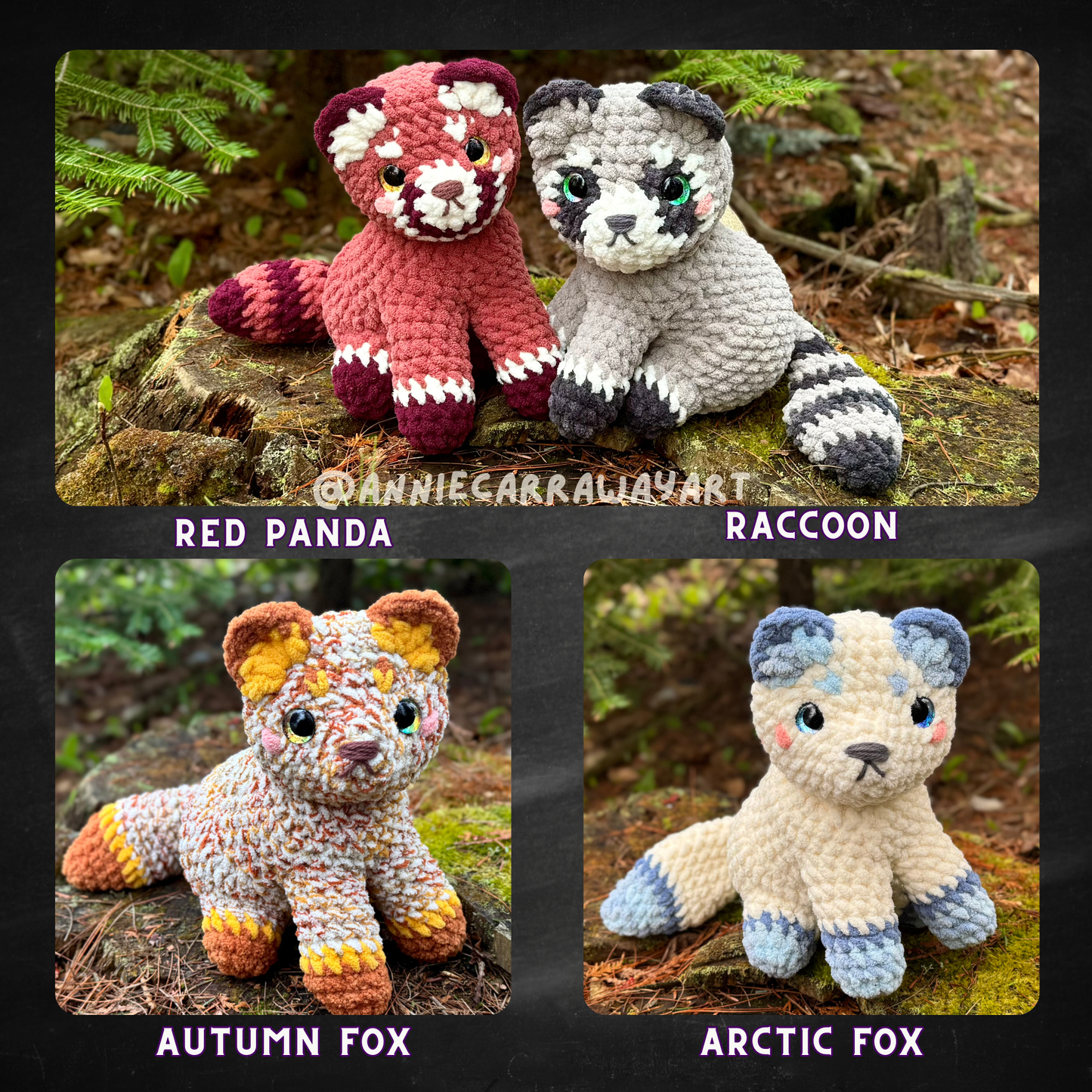 Red Panda + Raccoon Sitting Plushie Pattern *Available May 17th*