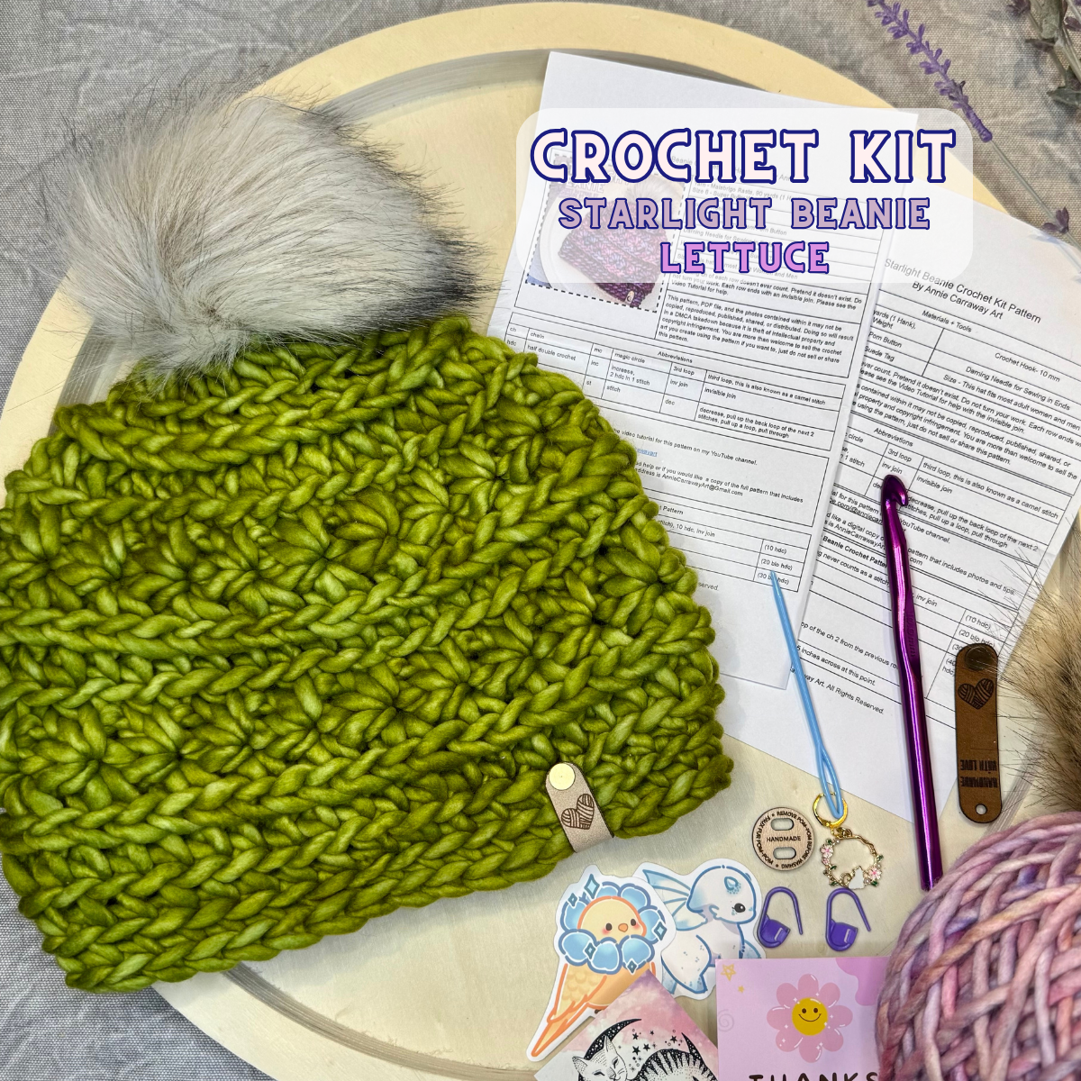 DIY Crochet Kit | Starlight Beanie | Hand Dyed Merino Wool | Lettuce