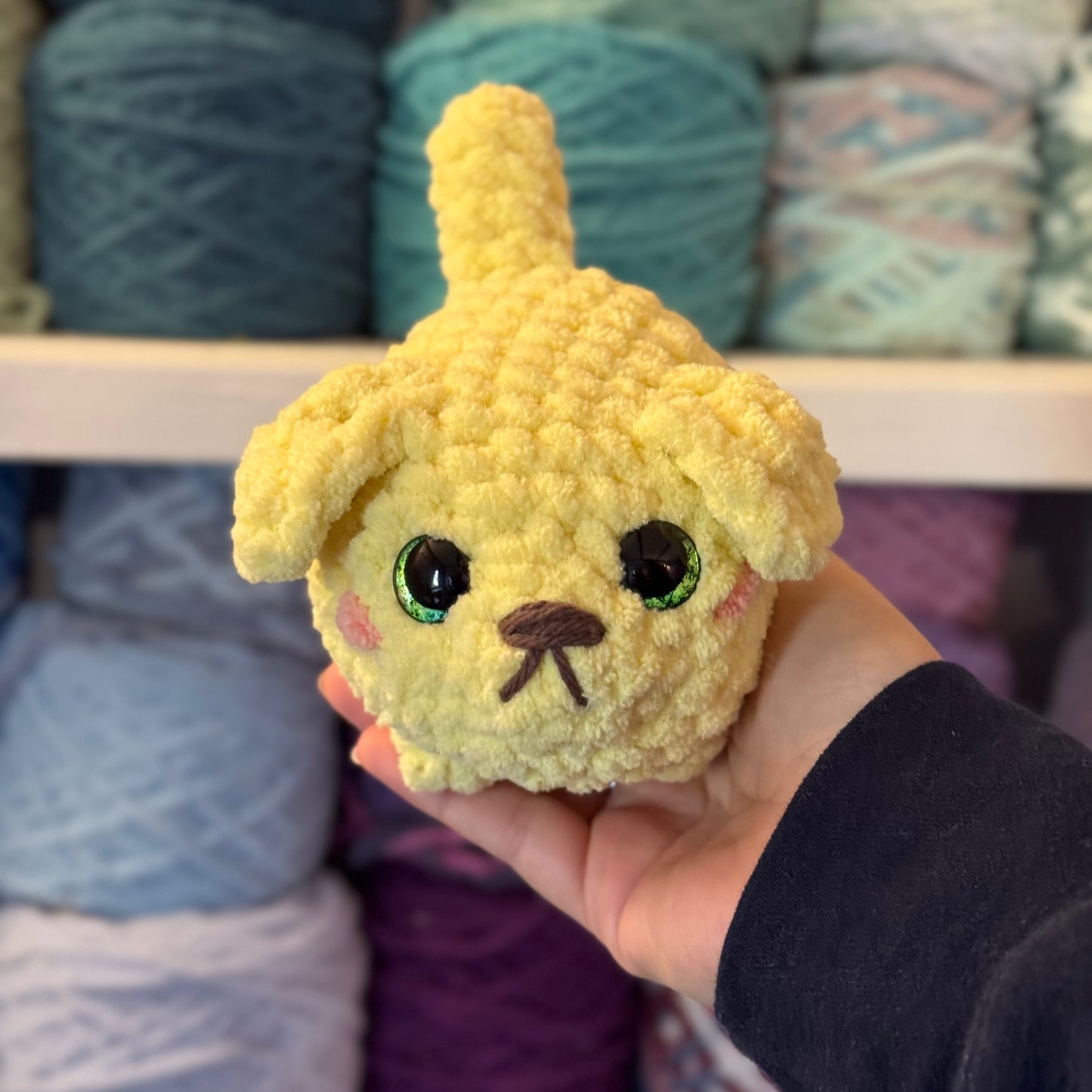 Golden Mini Puppy Crochet Plushie | Hand Painted Eyes