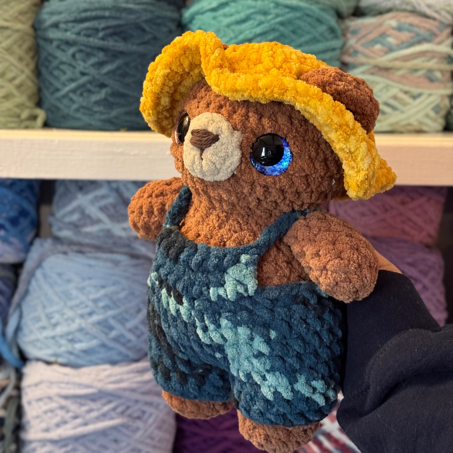 Farmer Bear Crochet Plushie | Hand Painted Eyes