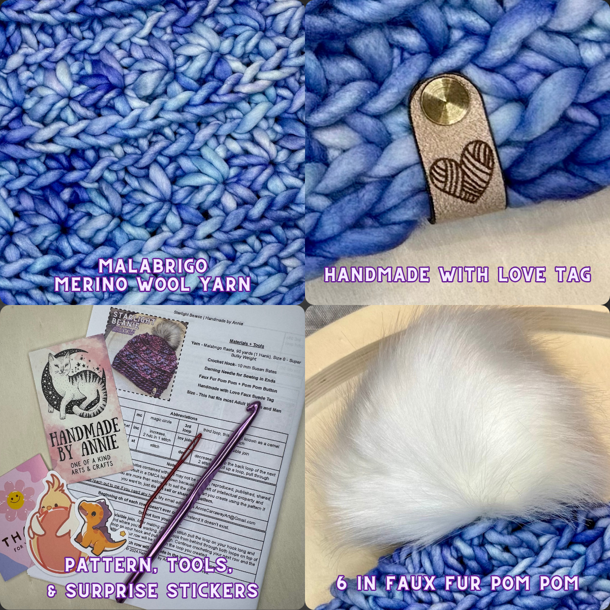 DIY Crochet Kit | Starlight Beanie | Hand Dyed Merino Wool | Aquamarine