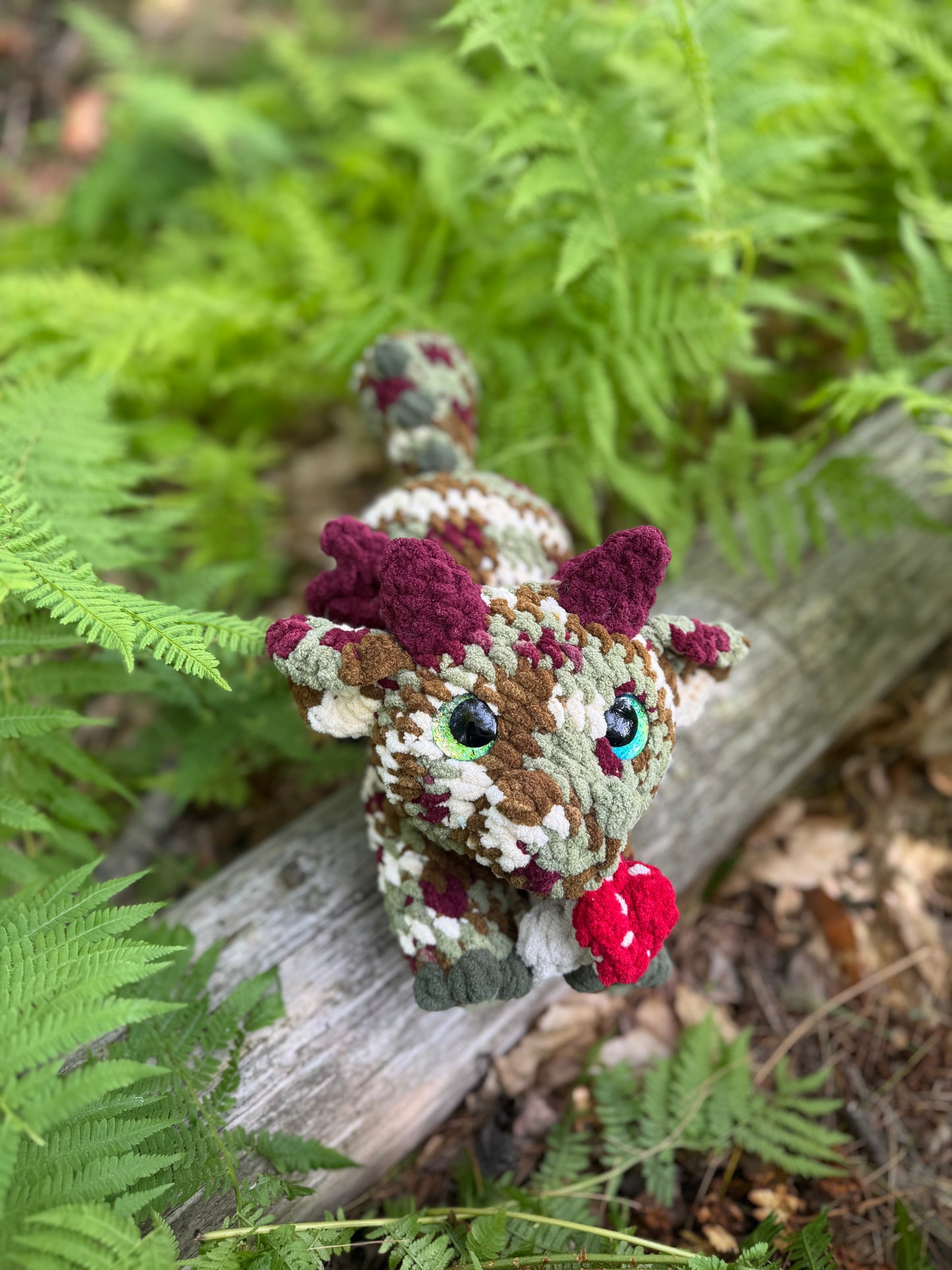 Dragon Crochet Plushie | Hand Painted Eyes | Forest