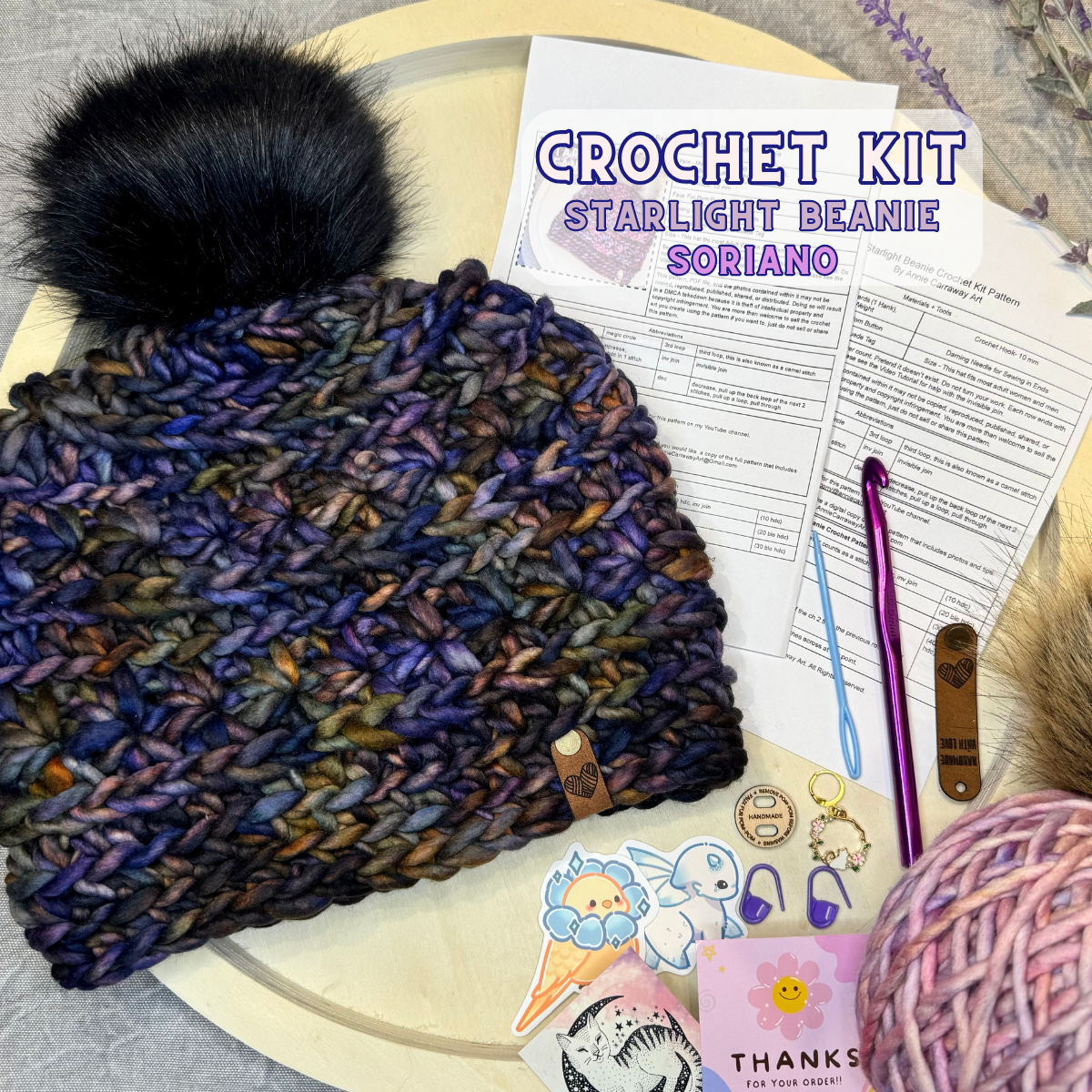 DIY Crochet Kit | Starlight Beanie | Hand Dyed Merino Wool | Soriano