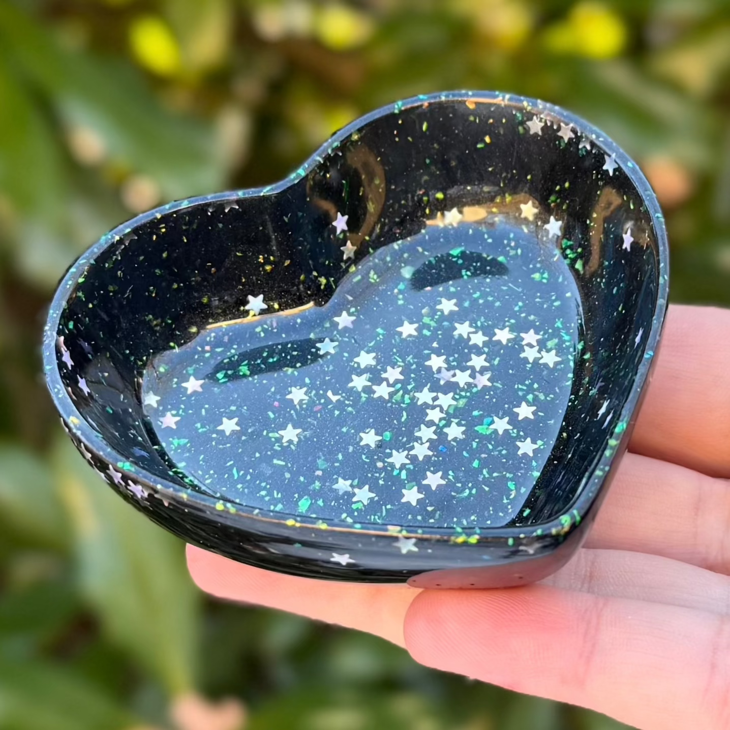 Iridescent Black Star Heart Trinket Dish
