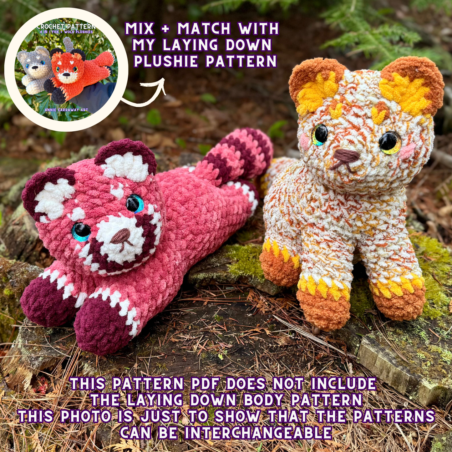 Red Panda + Raccoon Sitting Plushie Pattern *Available May 17th*