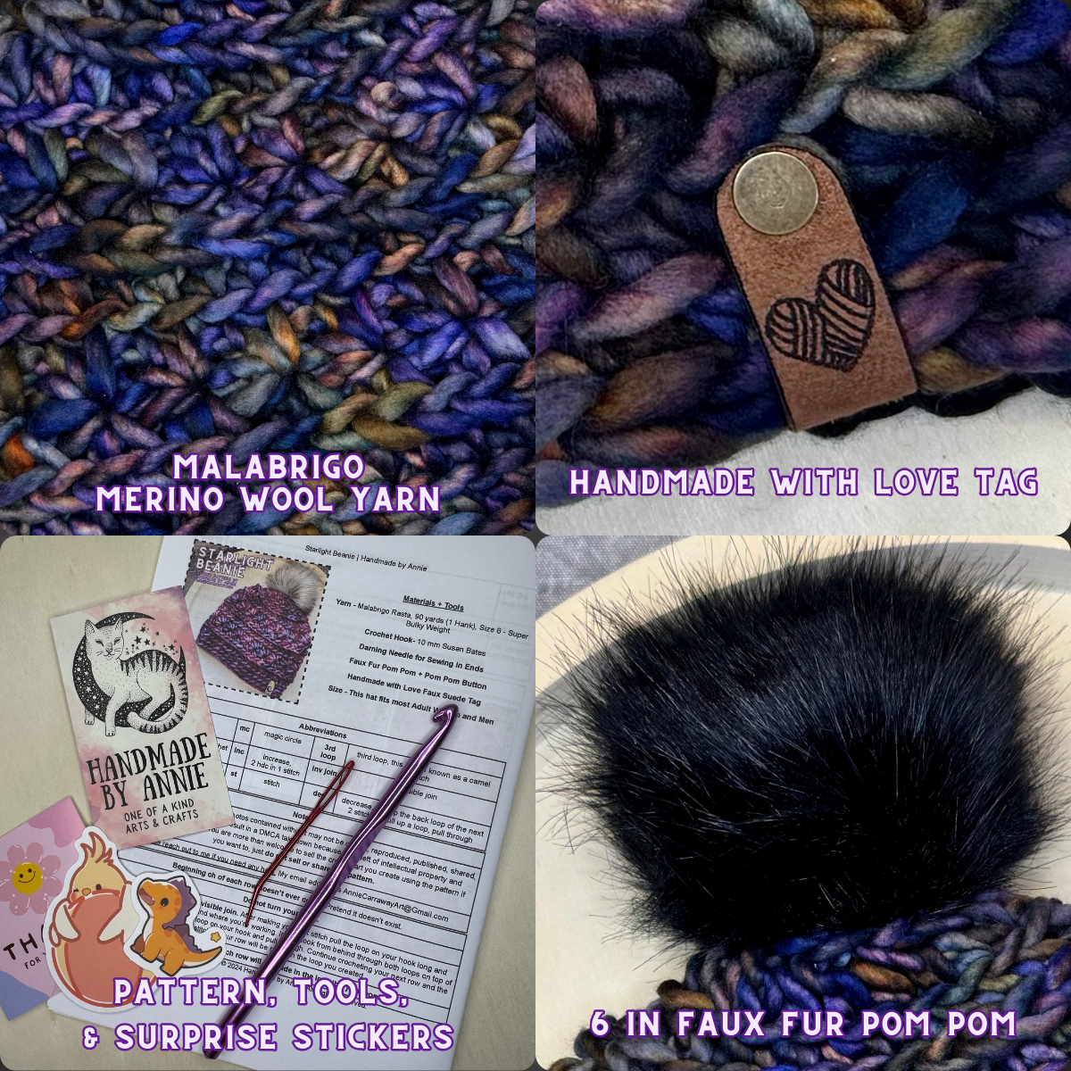 DIY Crochet Kit | Starlight Beanie | Hand Dyed Merino Wool | Soriano