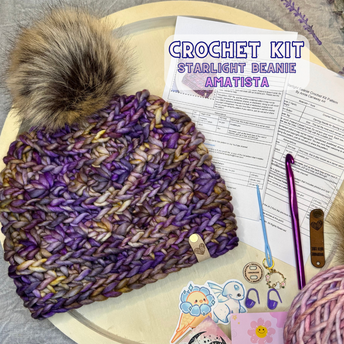 DIY Crochet Kit | Starlight Beanie | Hand Dyed Merino Wool | Amatista