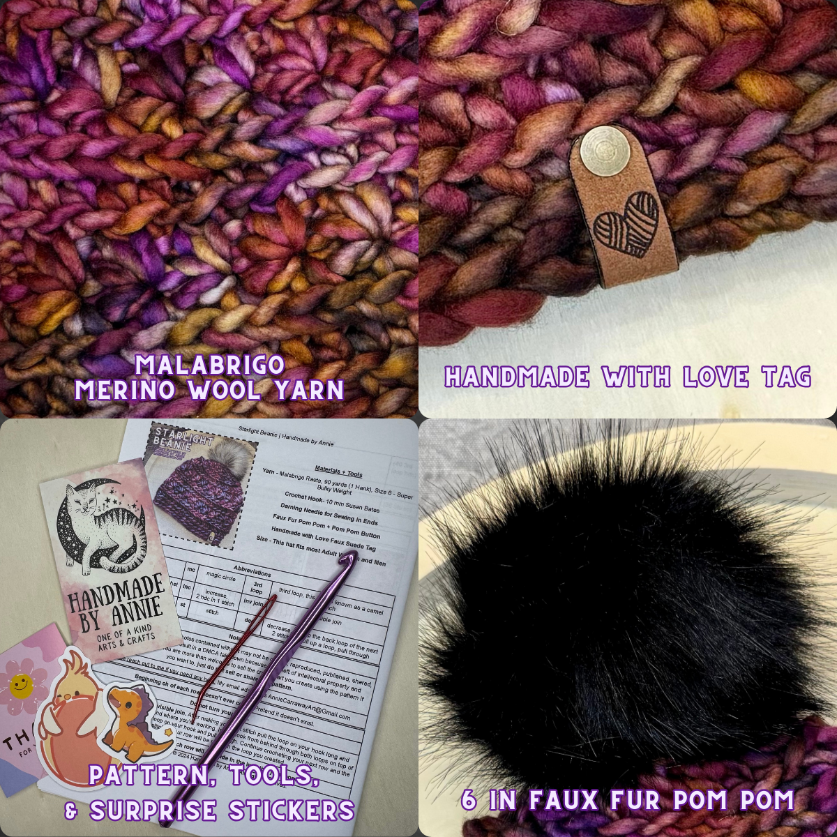 DIY Crochet Kit | Starlight Beanie | Hand Dyed Merino Wool | Neptuno