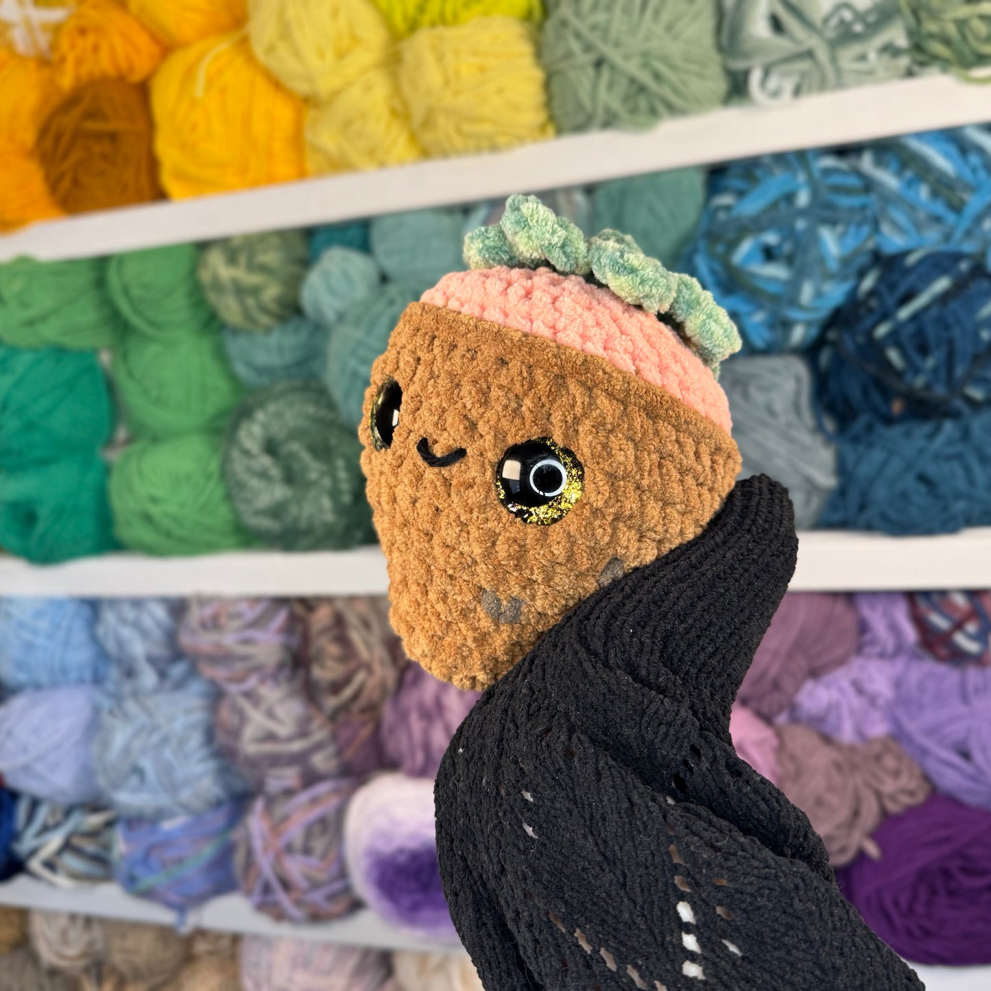 Chocolate Covered Strawberry Crochet Plushie | Hand Painted Eyes