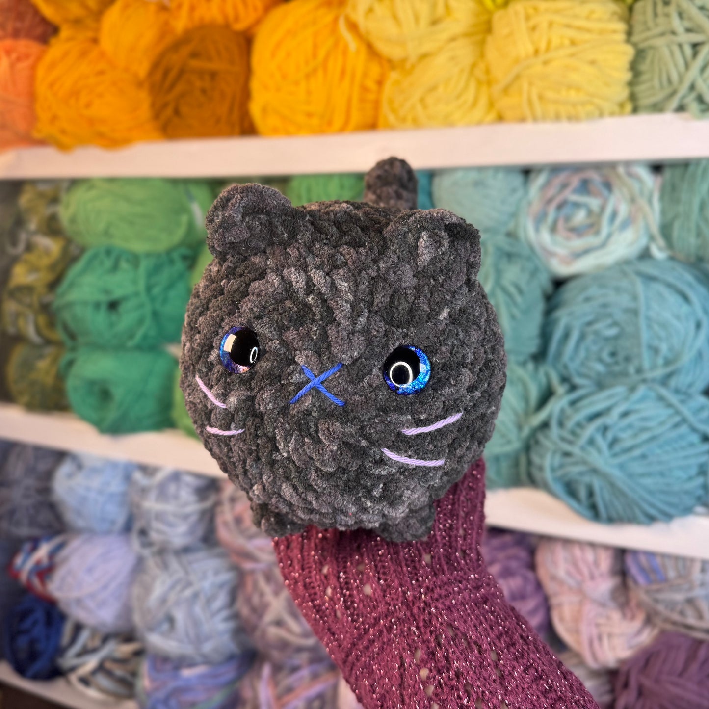 Midnight Cat Crochet Plushie | Hand Painted Eyes