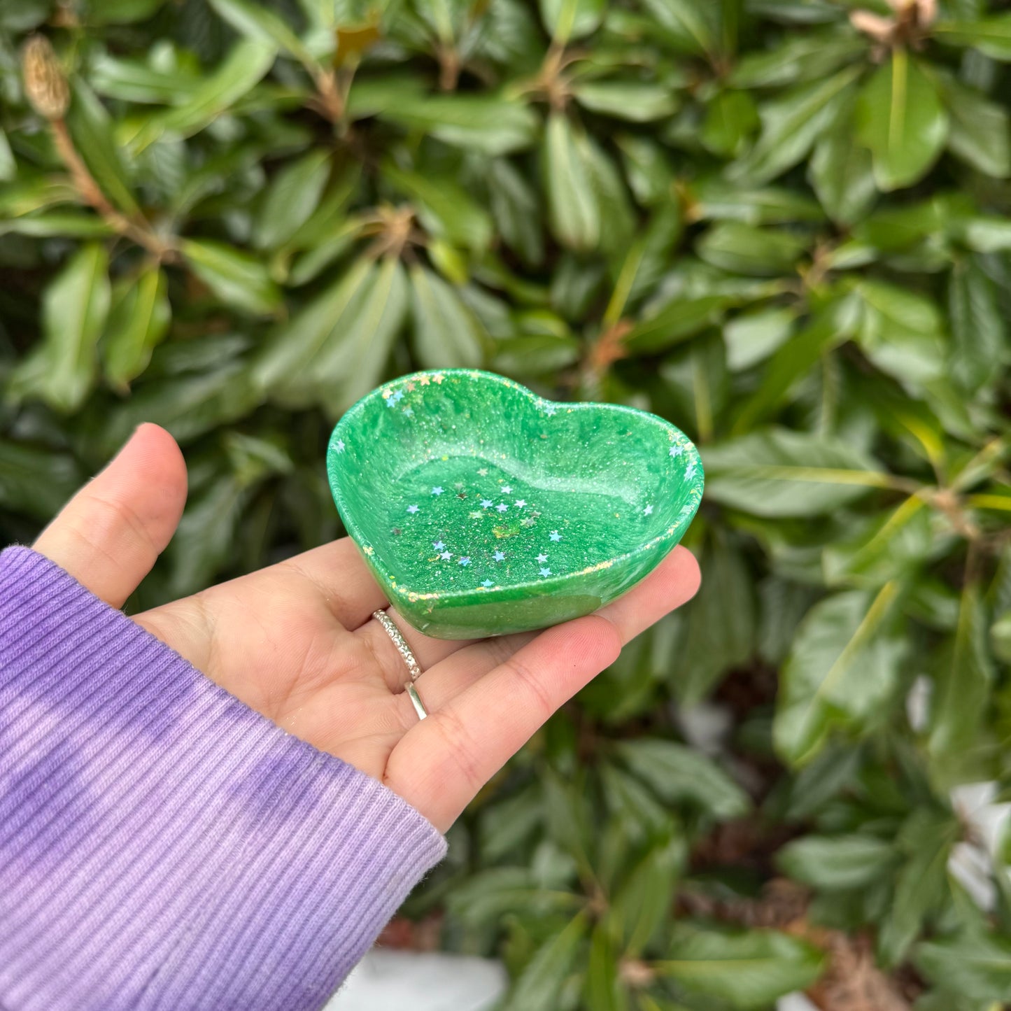 Iridescent Green Sparkle Heart Trinket Dish