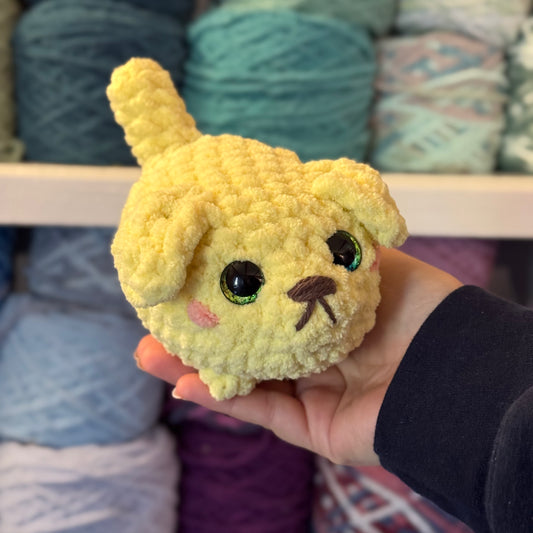 Golden Mini Puppy Crochet Plushie | Hand Painted Eyes