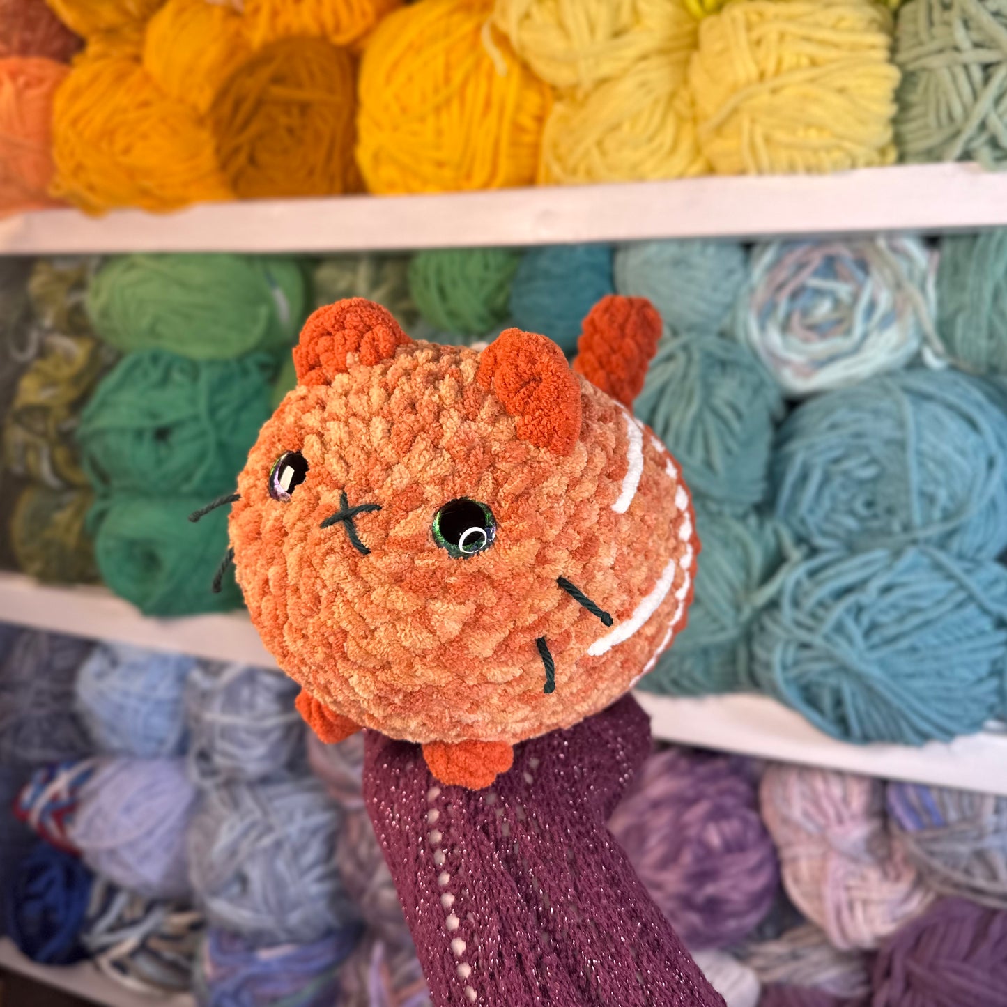 Orange Juice Cat Crochet Plushie | Hand Painted Eye