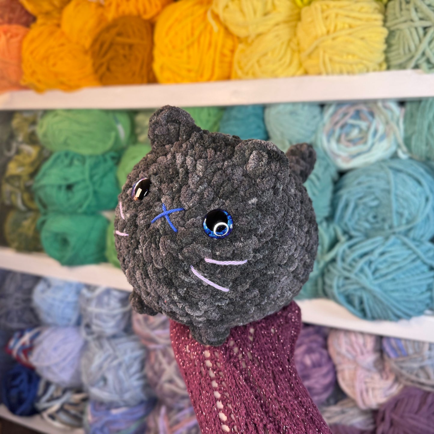 Midnight Cat Crochet Plushie | Hand Painted Eyes