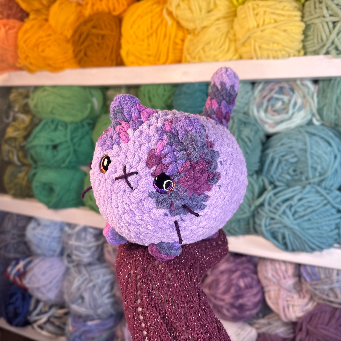 Purple Sunset Cat Crochet Plushie | Hand Painted Eyes