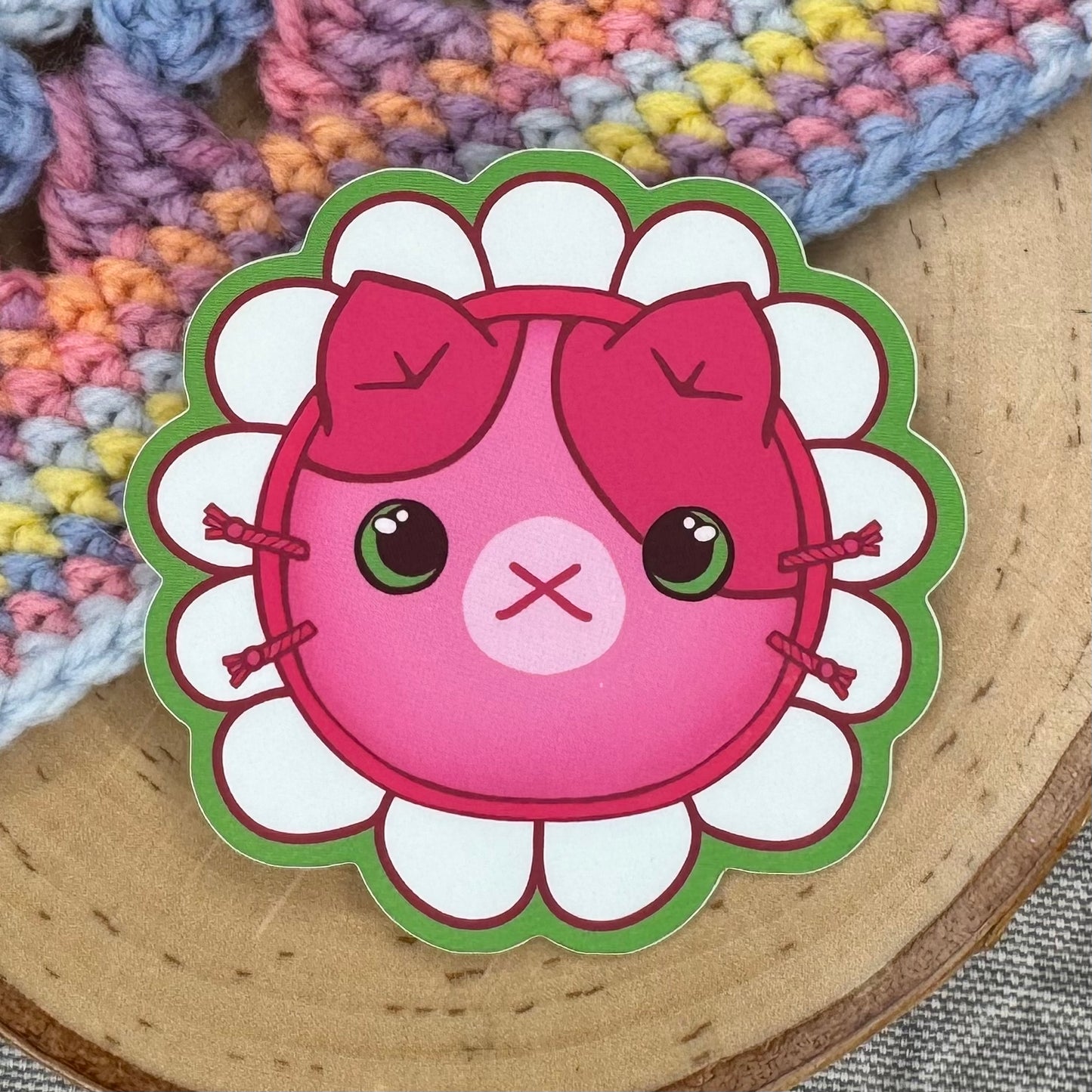 Pink Spotted Daisy Cat Sticker