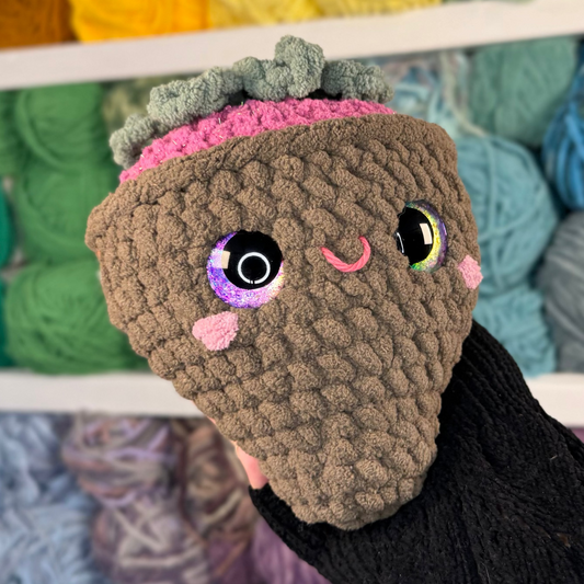 Dark Chocolate Covered Strawberry Crochet Plushie | Hand Painted Eyes