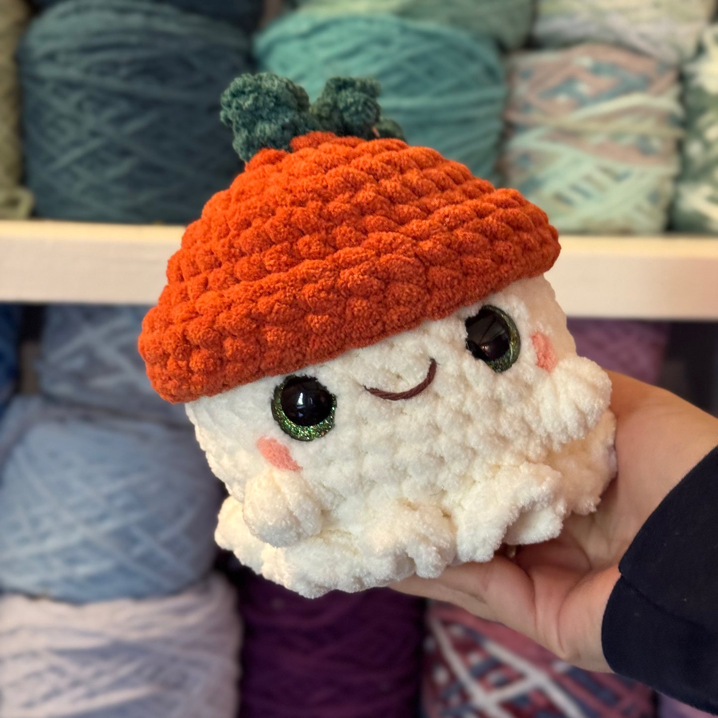 Pumpkin Ghost Crochet Plushie | Hand Painted Eyes