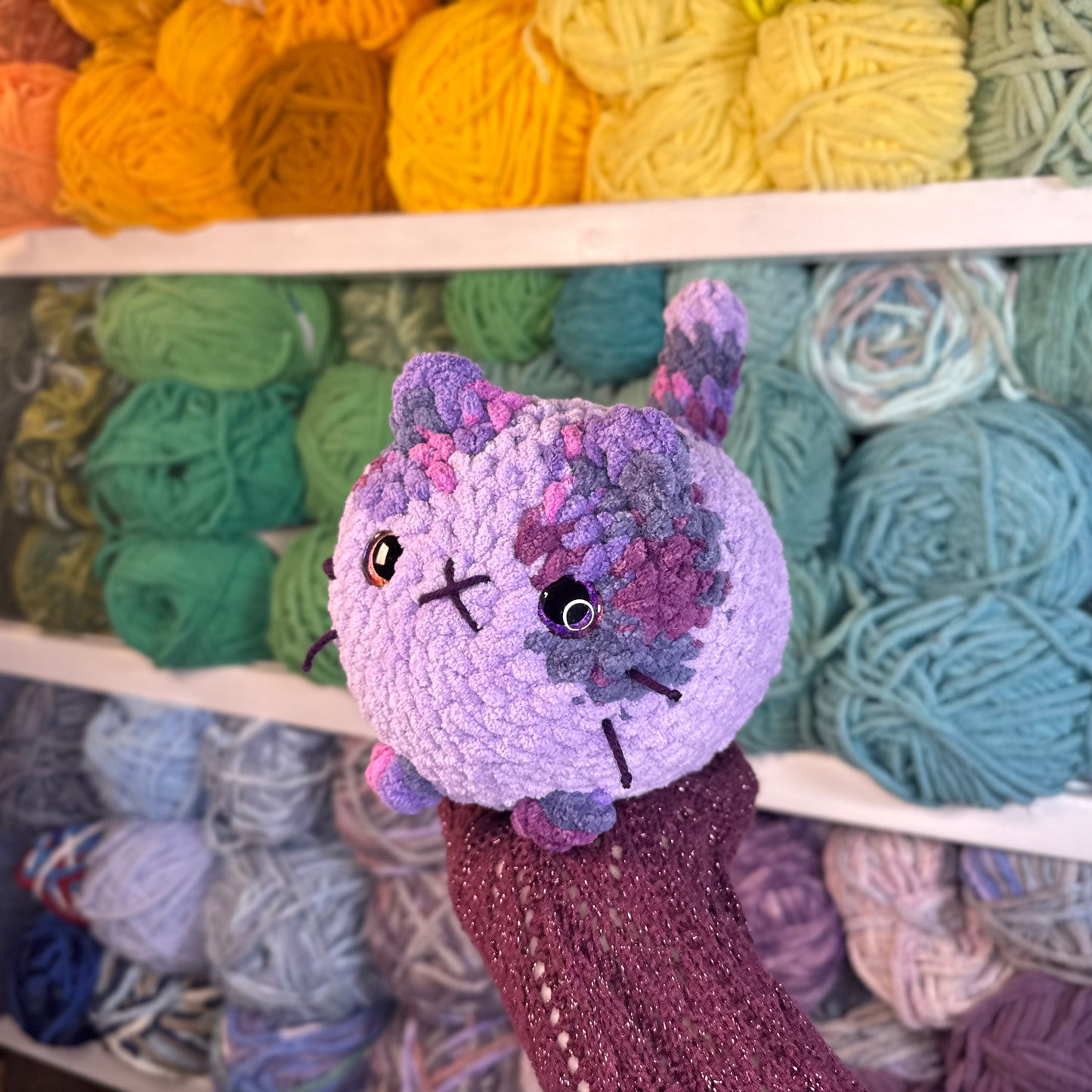Purple Sunset Cat Crochet Plushie | Hand Painted Eyes