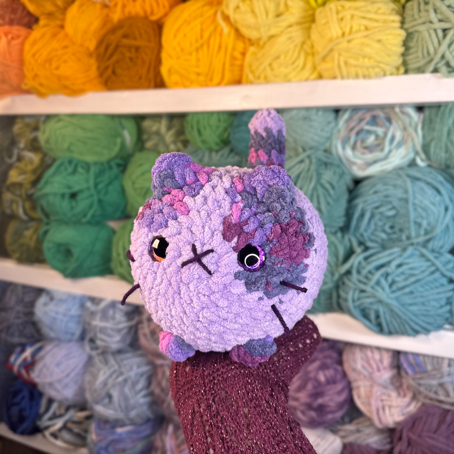 Purple Sunset Cat Crochet Plushie | Hand Painted Eyes
