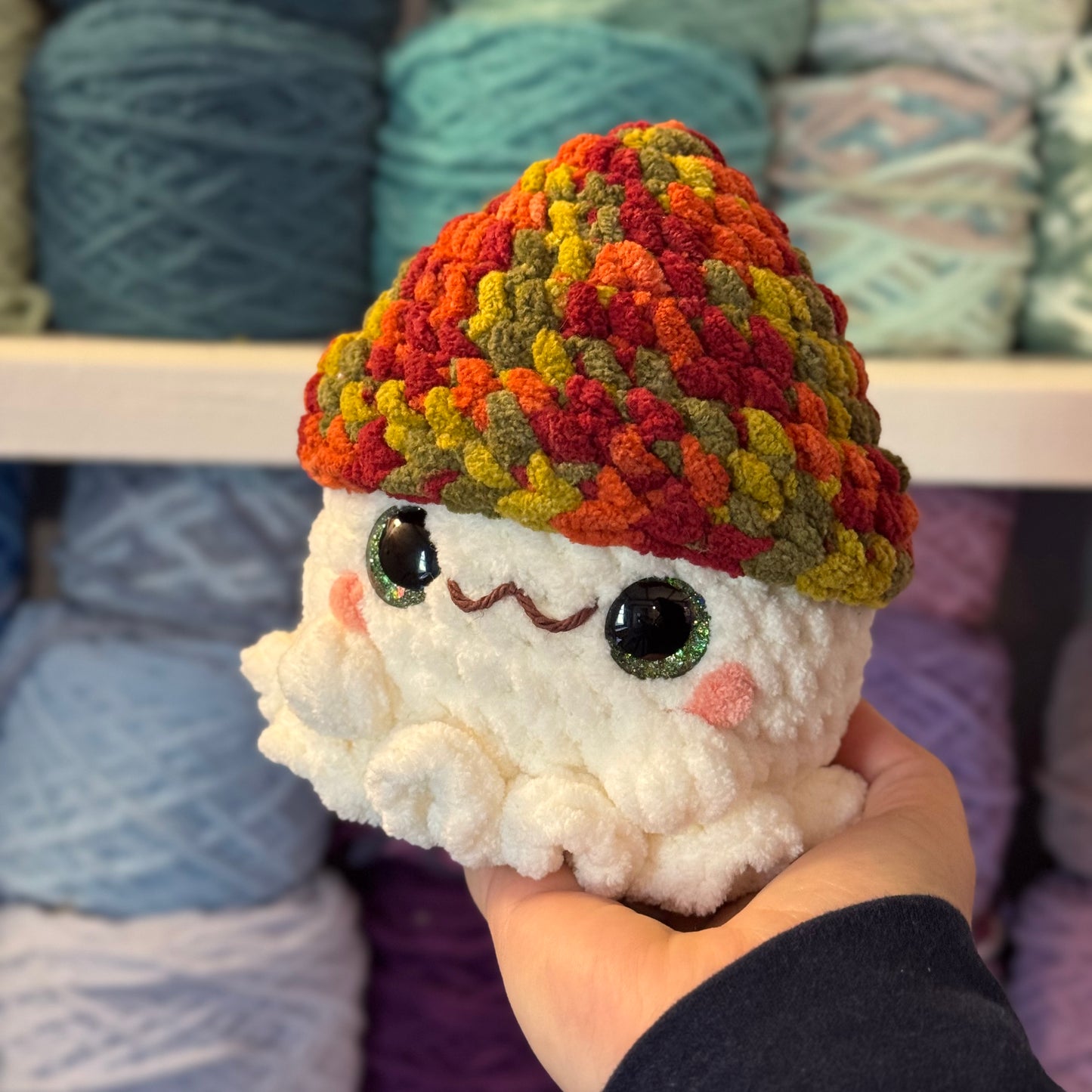 Mushroom Ghost Crochet Plushie | Hand Painted Eyes