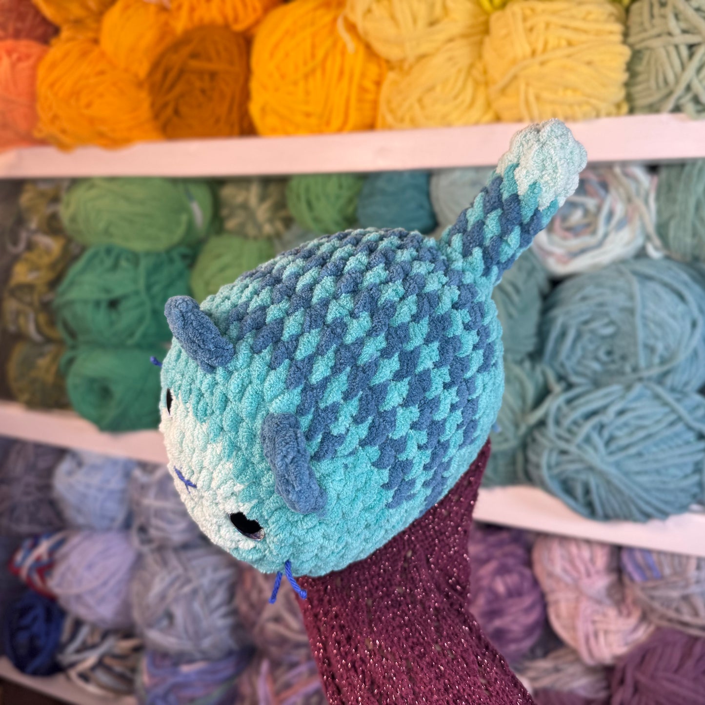 Teal Cat Crochet Plushie | Hand Painted Eyes