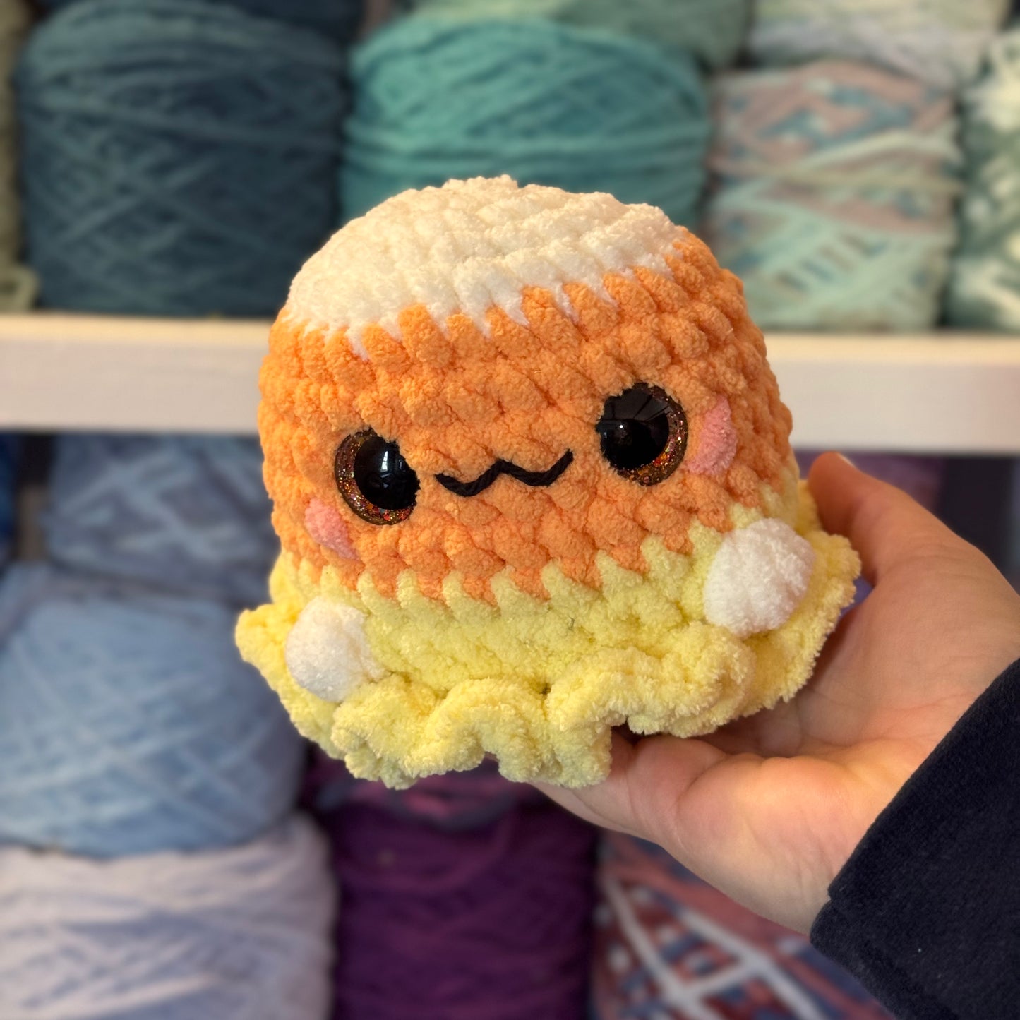 Candy Corn Ghost Crochet Plushie | Hand Painted Eyes