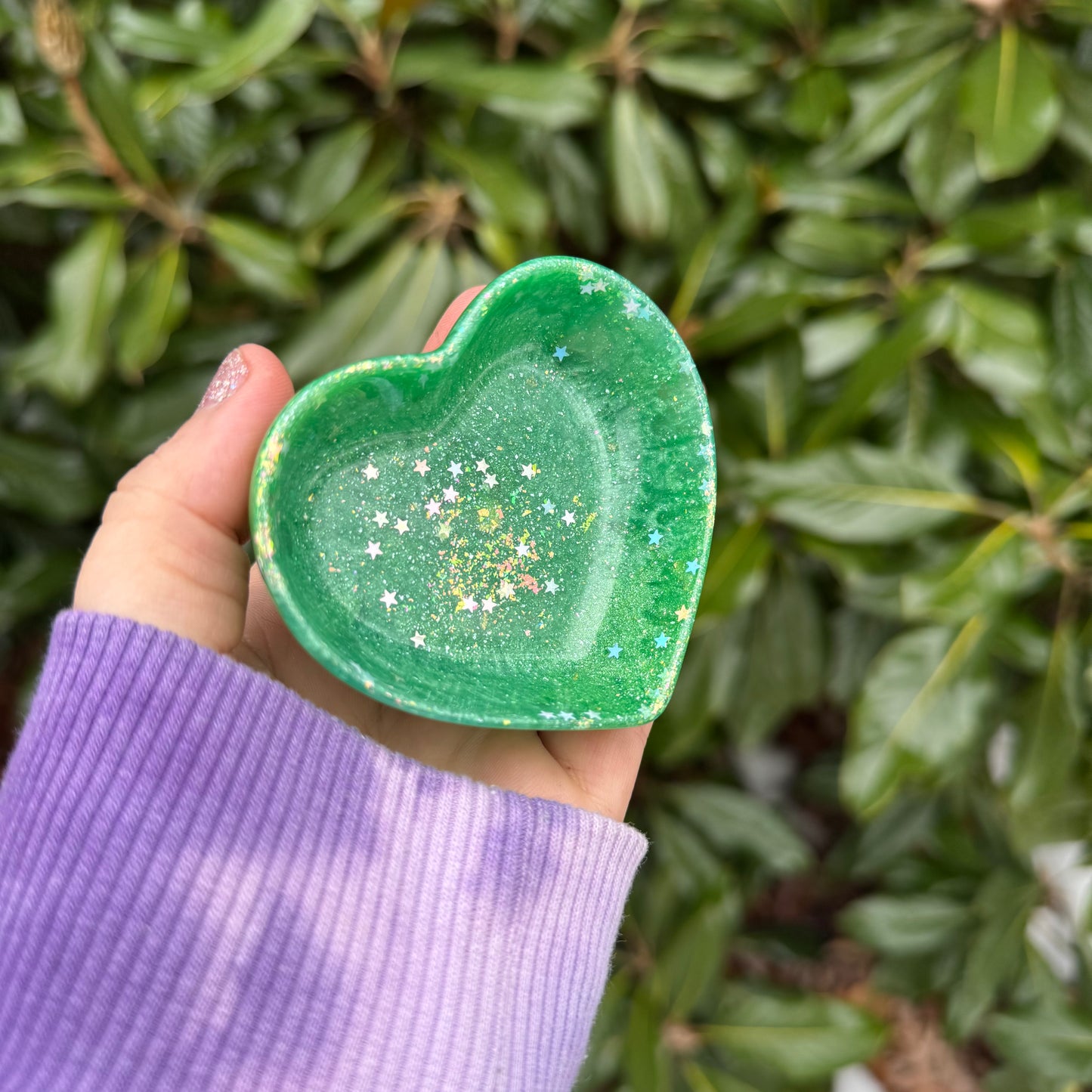 Iridescent Green Sparkle Heart Trinket Dish