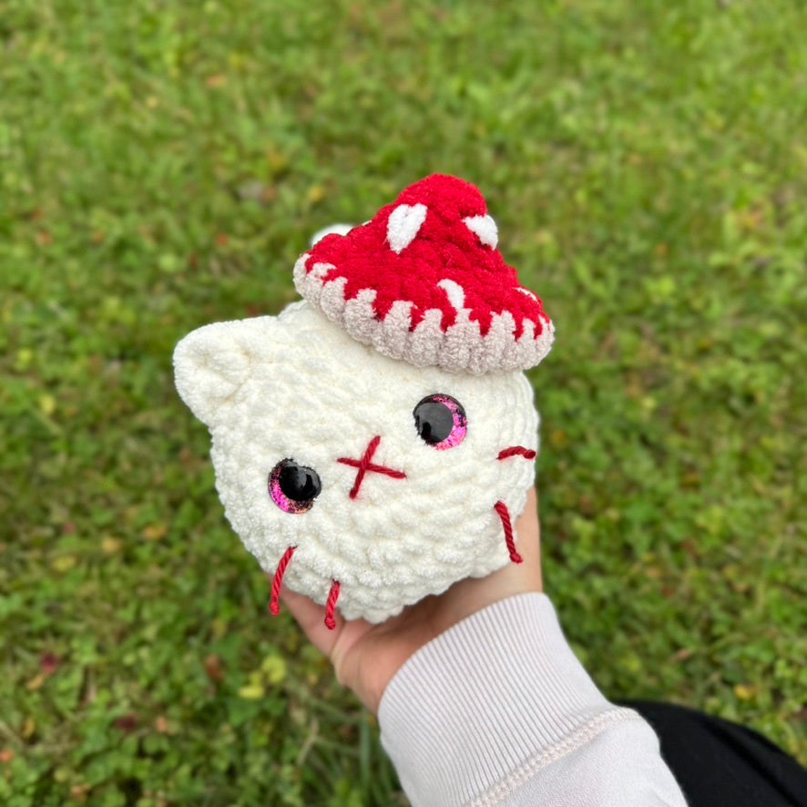 Mushroom Kitten Crochet Plushie | Hand Painted Eyes