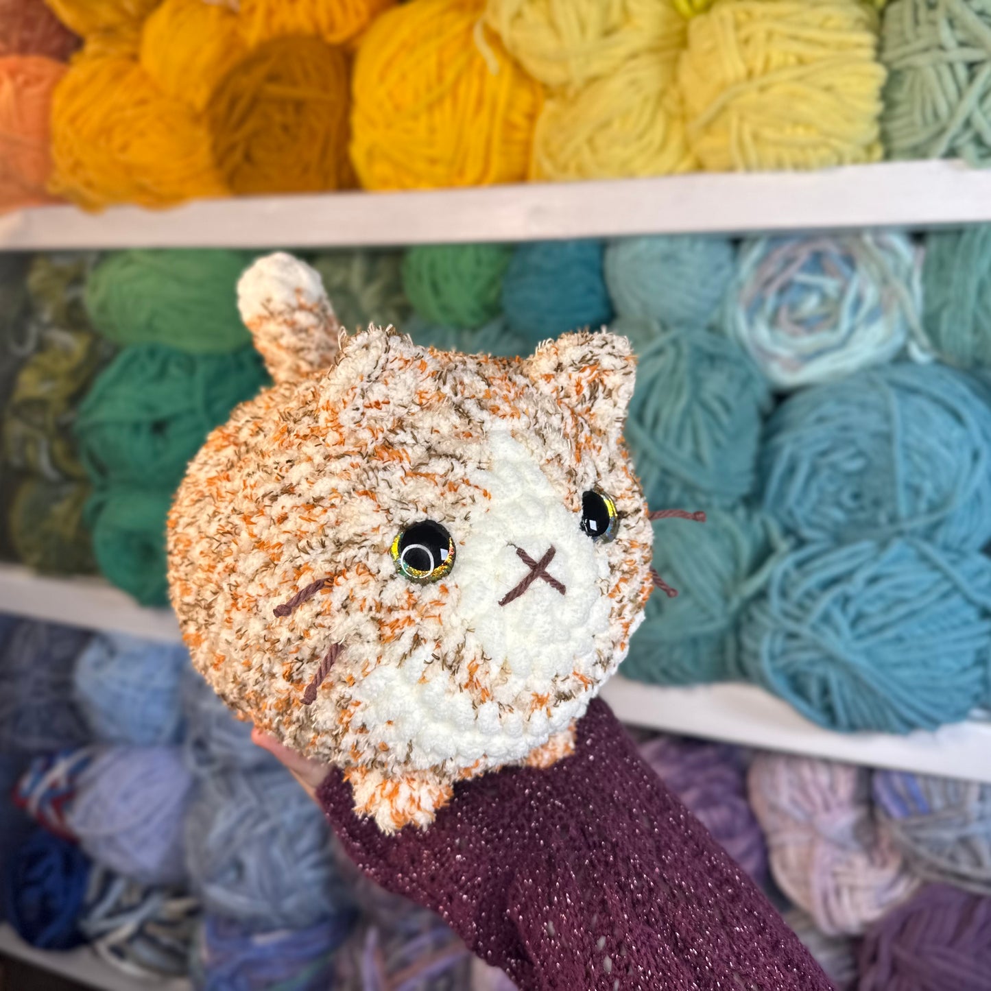 Harvest Tuxedo Cat Crochet Plushie | Hand Painted Eyes
