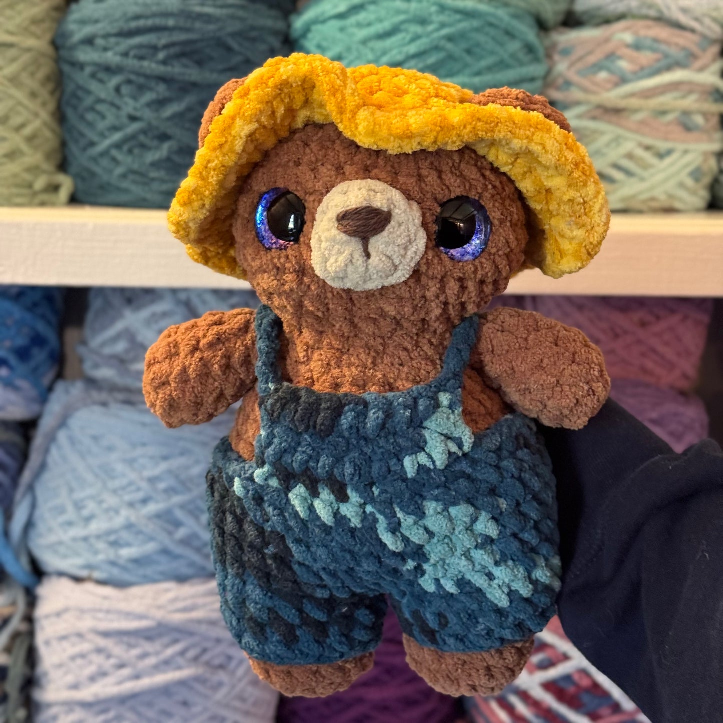 Farmer Bear Crochet Plushie | Hand Painted Eyes
