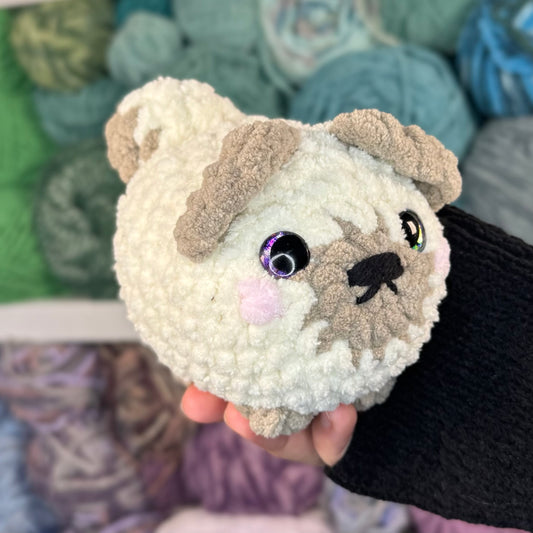Mini Pug Puppy Crochet Plushie | Hand Painted Eyes