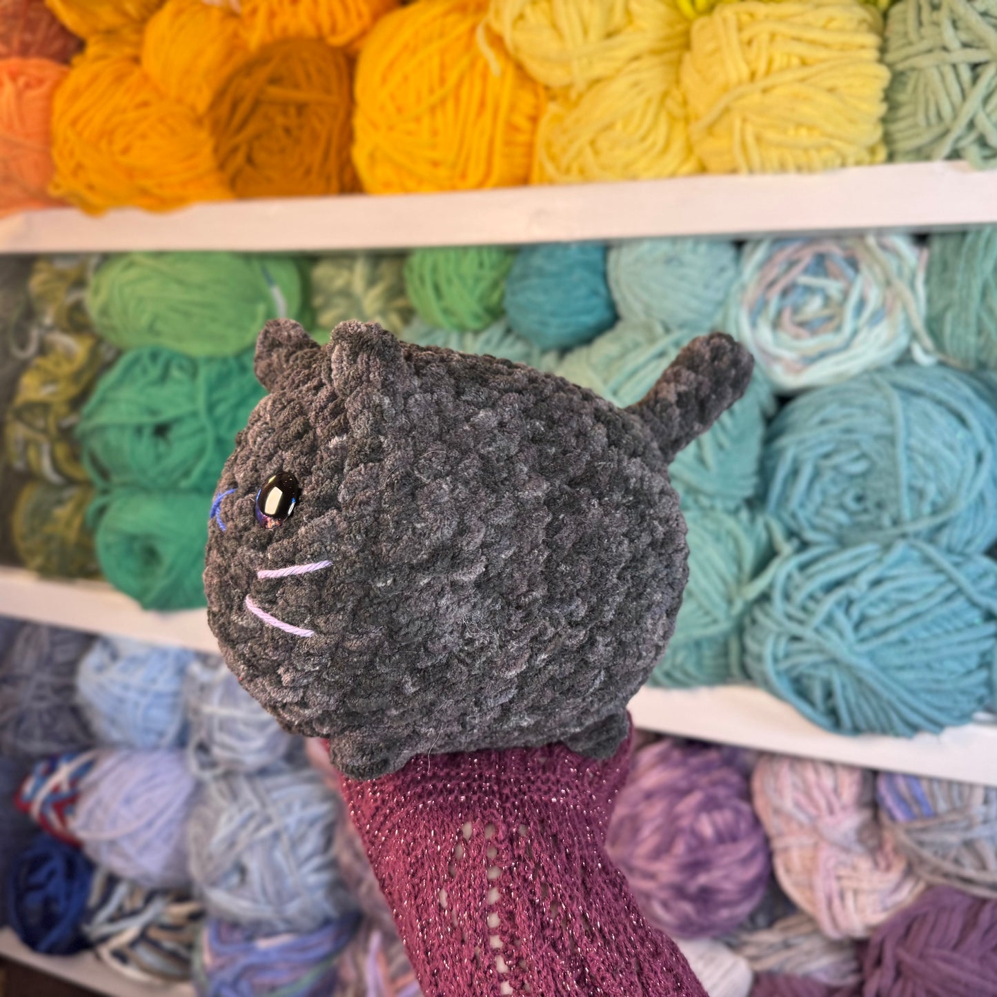 Midnight Cat Crochet Plushie | Hand Painted Eyes