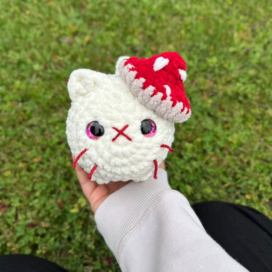 Mushroom Kitten Crochet Plushie | Hand Painted Eyes