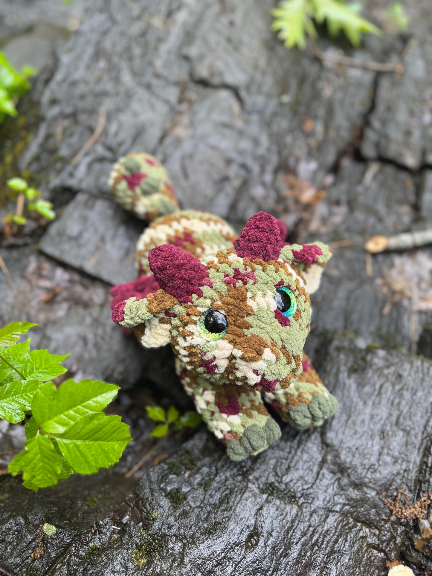 Dragon Crochet Plushie | Hand Painted Eyes | Forest