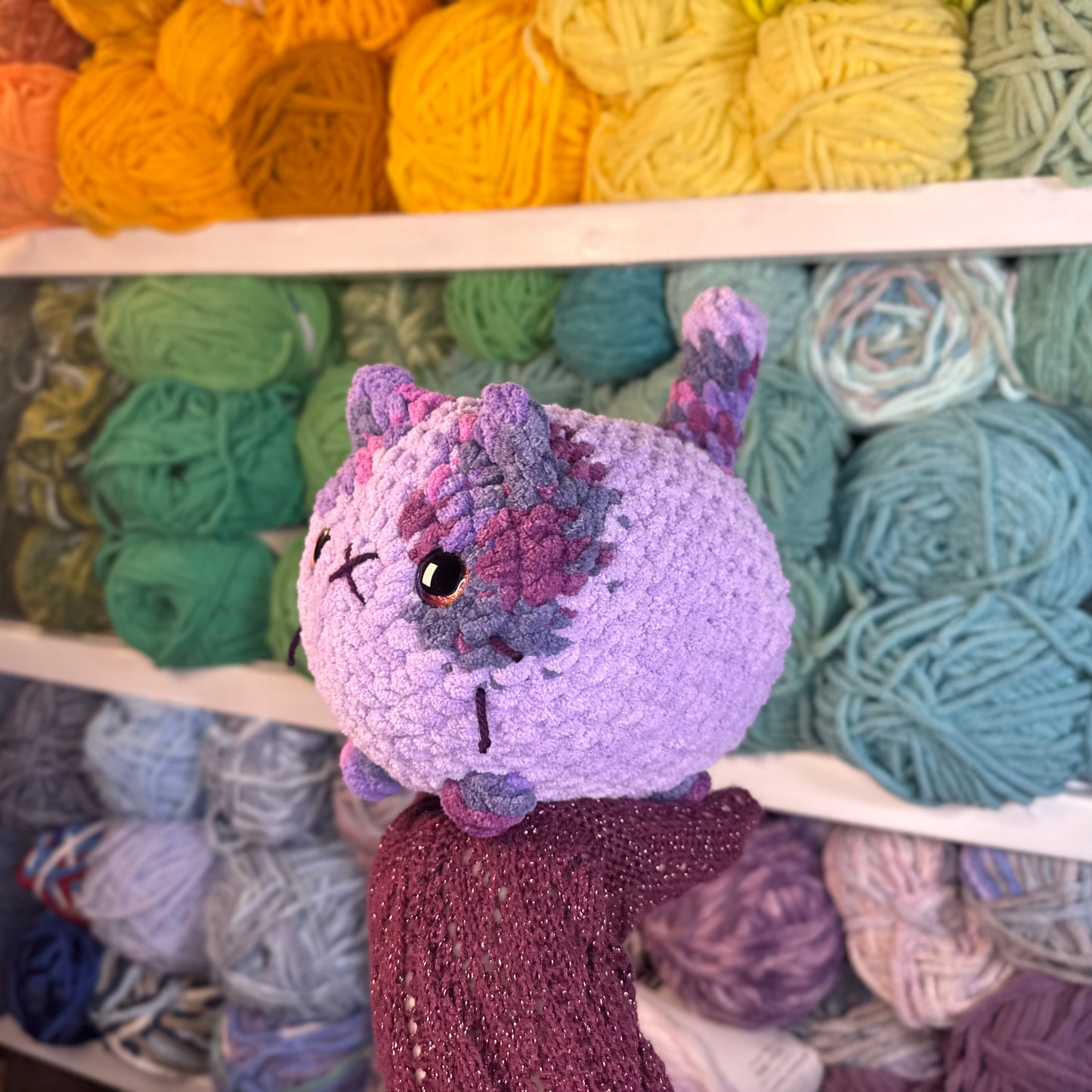 Purple Sunset Cat Crochet Plushie | Hand Painted Eyes