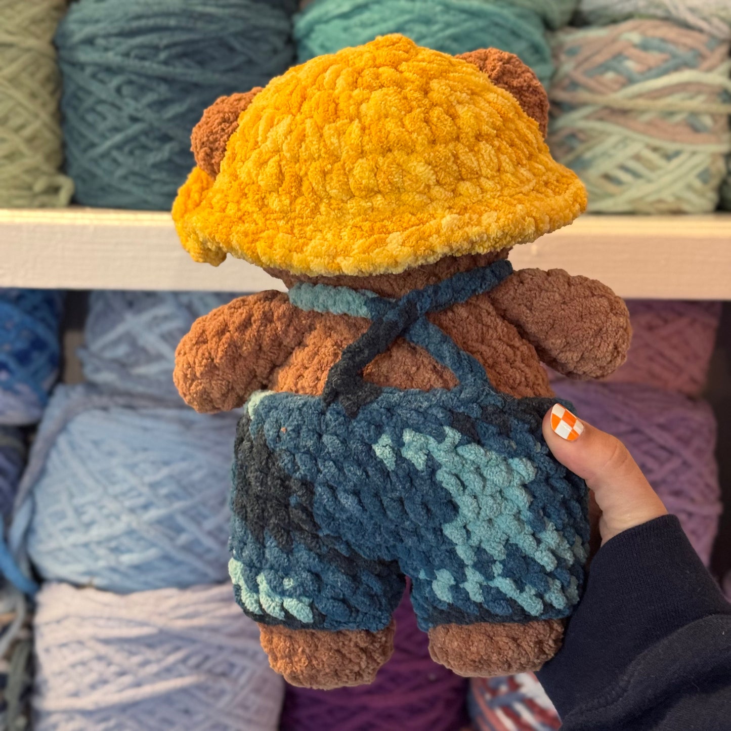 Farmer Bear Crochet Plushie | Hand Painted Eyes